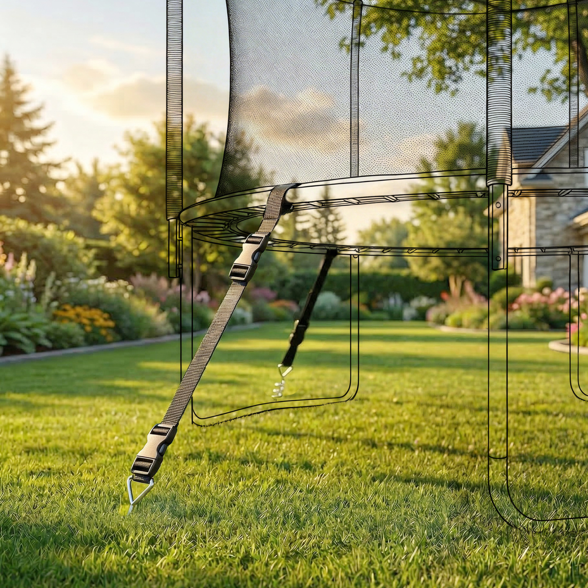 Bodenanker Schraube 4er Set 32 cm spiralförmige Trampolin Pfähle Anker mit Dreiecksgriff, verstellbare Gurte Silber