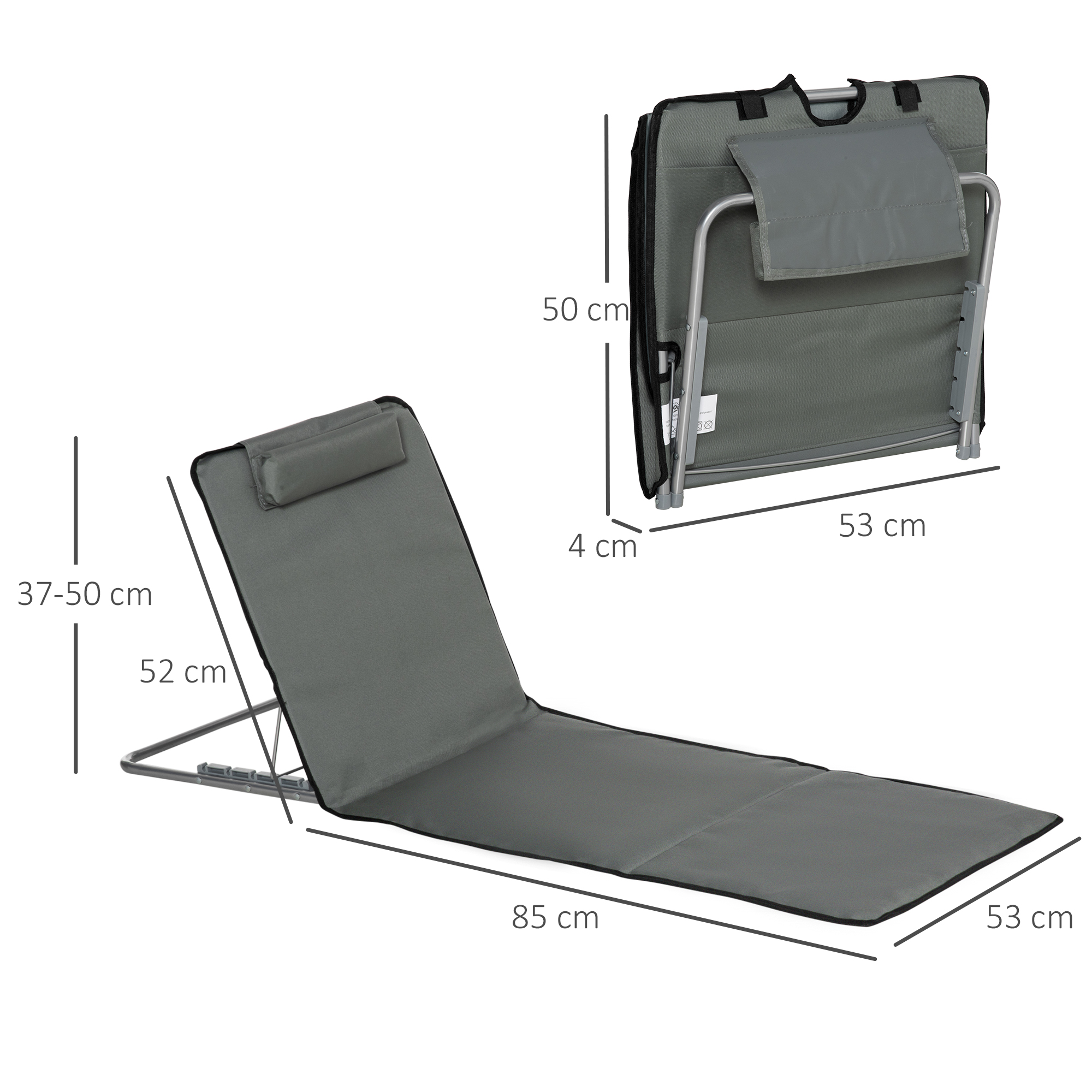 2er-Set Strandmatte, verstellbar, faltbar, 124L x 53B x 37-50H cm, Grau