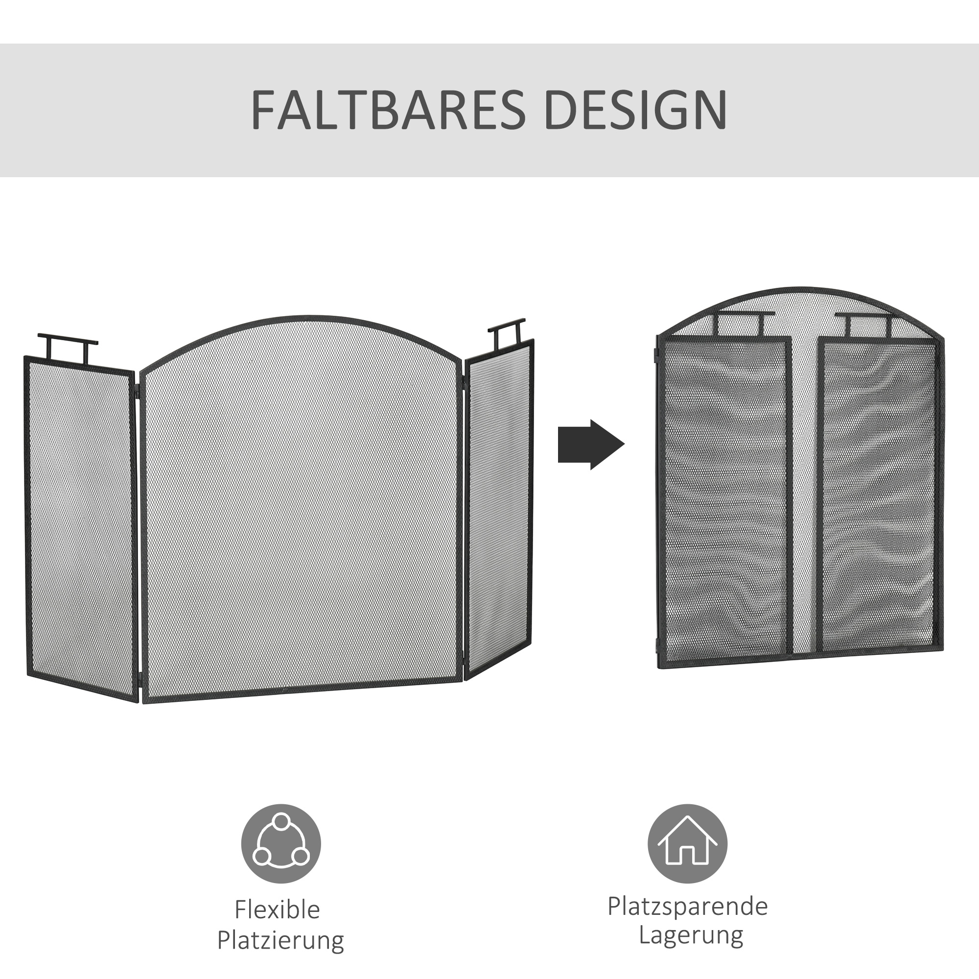 Funkenschutzgitter Faltbare Kaminschutzgitter Kamin Funkenschutz Feuerschirm Kaminfunkenschutz Ofenschutzgitter Metall 110 x 24 x 76,5 cm Schwarz