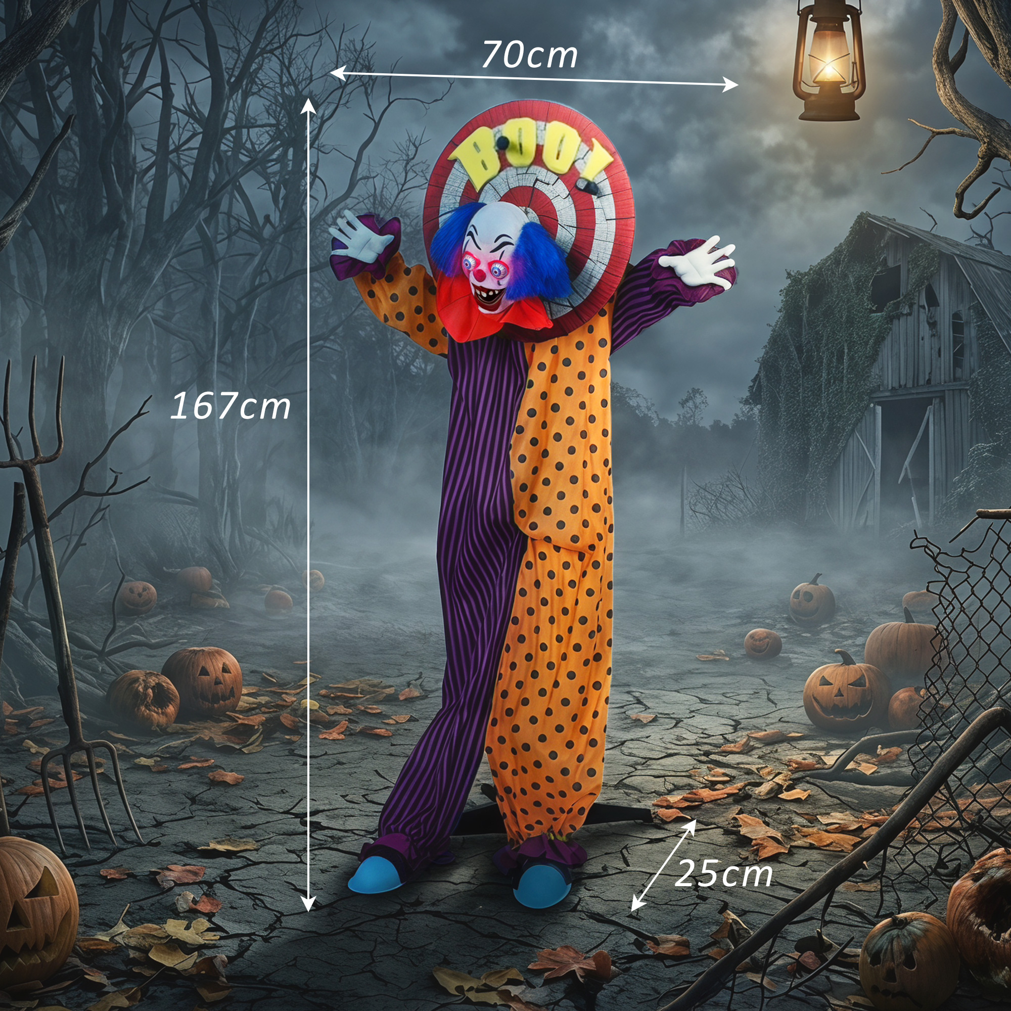167 cm lebensgroße animierte Halloween-Clown-Deko mit Sound- & Berührungsaktivierung