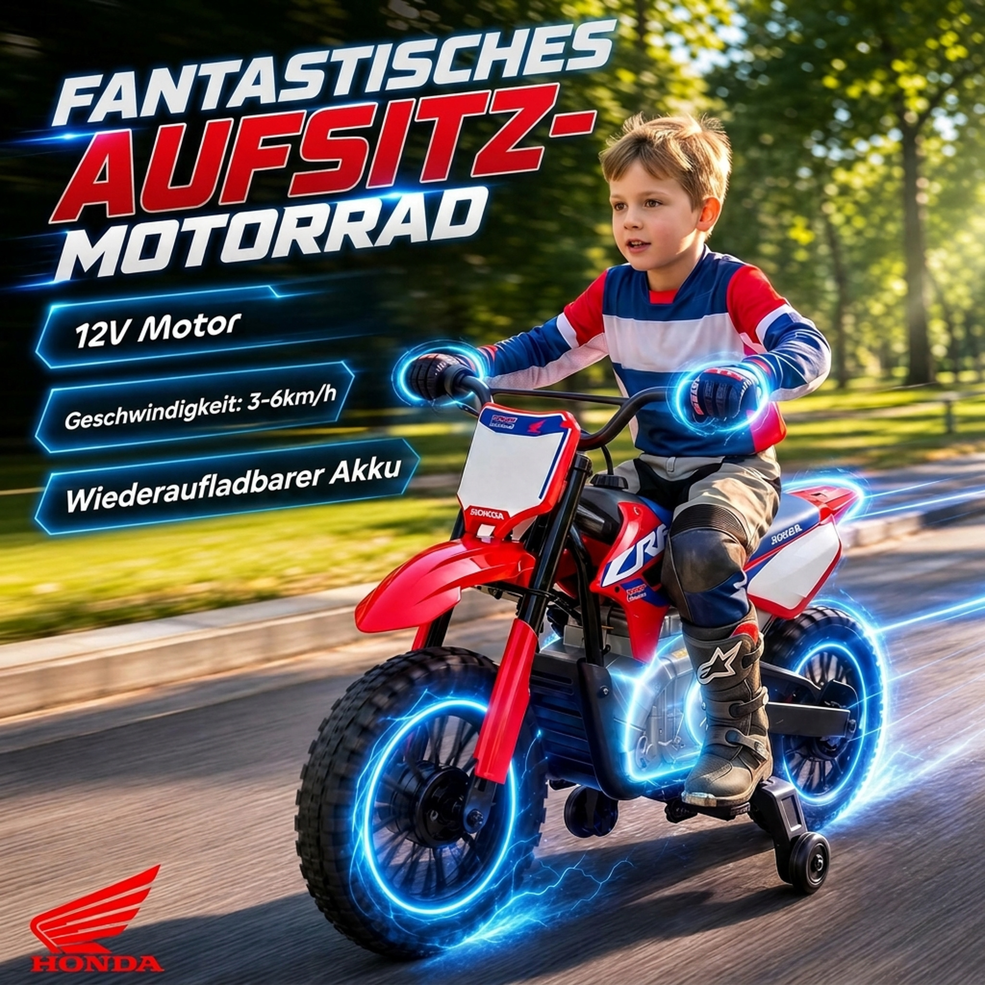 Elektro Motorrad Kinder HONDA CRF 450R 12V Kinder Motocross mit 35W Motor Lithium Akku Hinterradfederung 12 Zoll Rädern