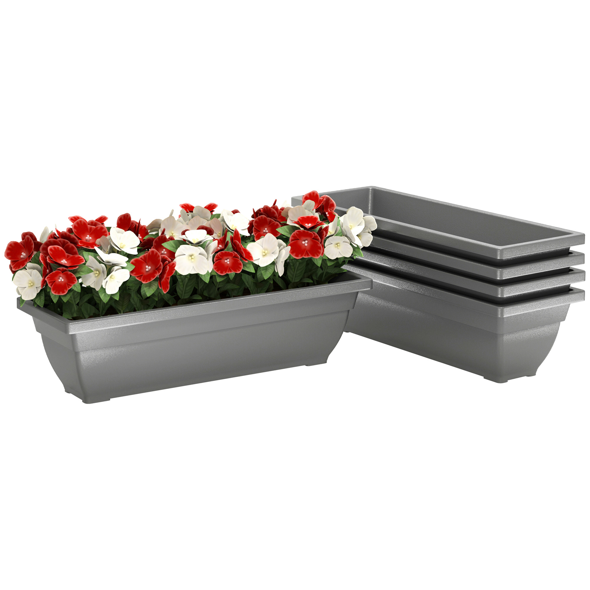 5er-Set Blumentöpfe, Pflanzengefäße aus Kunststoff für Terrasse, Garten, Balkon, 59 x 21 x 16 cm, Grau 5er-Set Blumentöpfe, Pflanzengefäße aus Kunststoff für Terrasse, Garten, Balkon, 59 x 21 x 16 cm, Grau