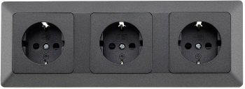 MILOS Set 3 Steckdosen + 3-fach Rahmen, 250V~/ 16A, Steckanschluss, Anthrazit
