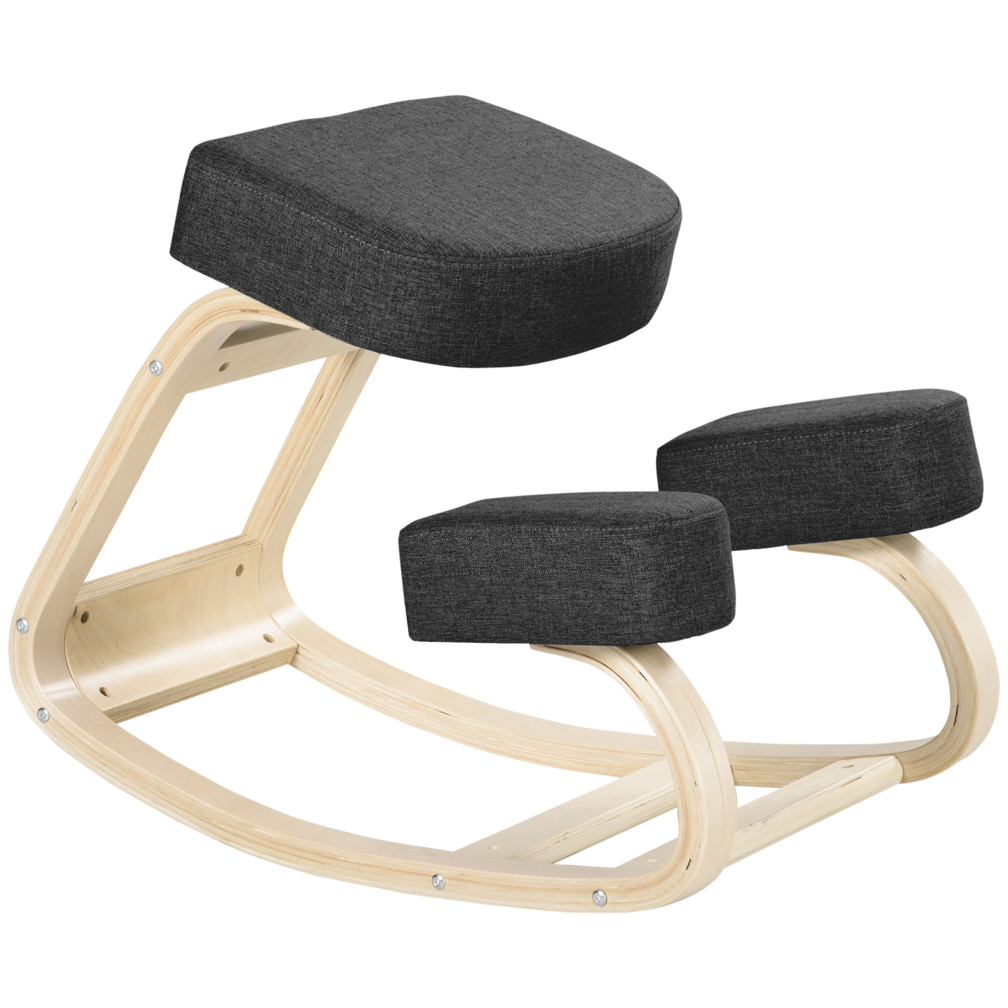 Kniestuhl, ergonomischer Sitzhocker, Polsterhocker für gesunde Sitzhaltung, Birkenholz, 120 kg belastbar, Schwarz
