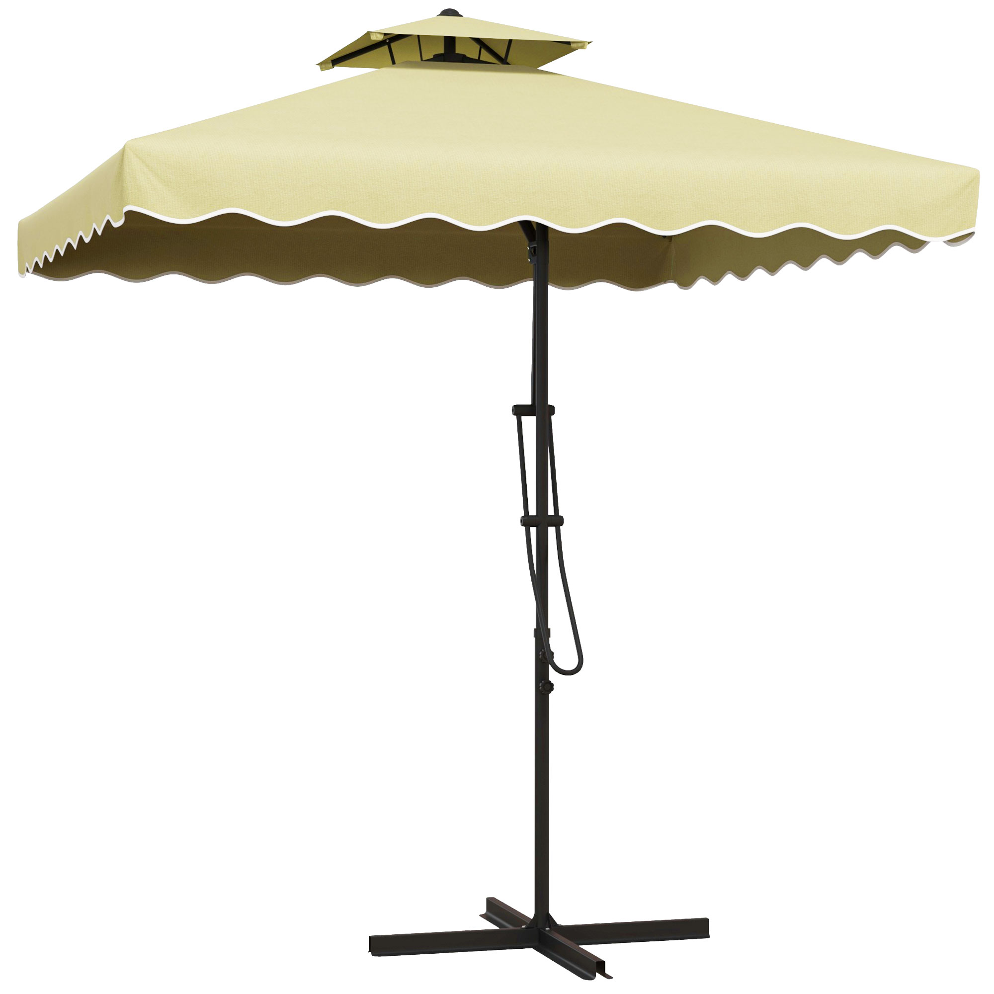 Gartenschirm, Ampelschirm, dekorativer Rand, Lüftungsdach, Metallgestell, 2,4x2,4x2,6m, Beige Gartenschirm, Ampelschirm, dekorativer Rand, Lüftungsdach, Metallgestell, 2,4x2,4x2,6m, Beige