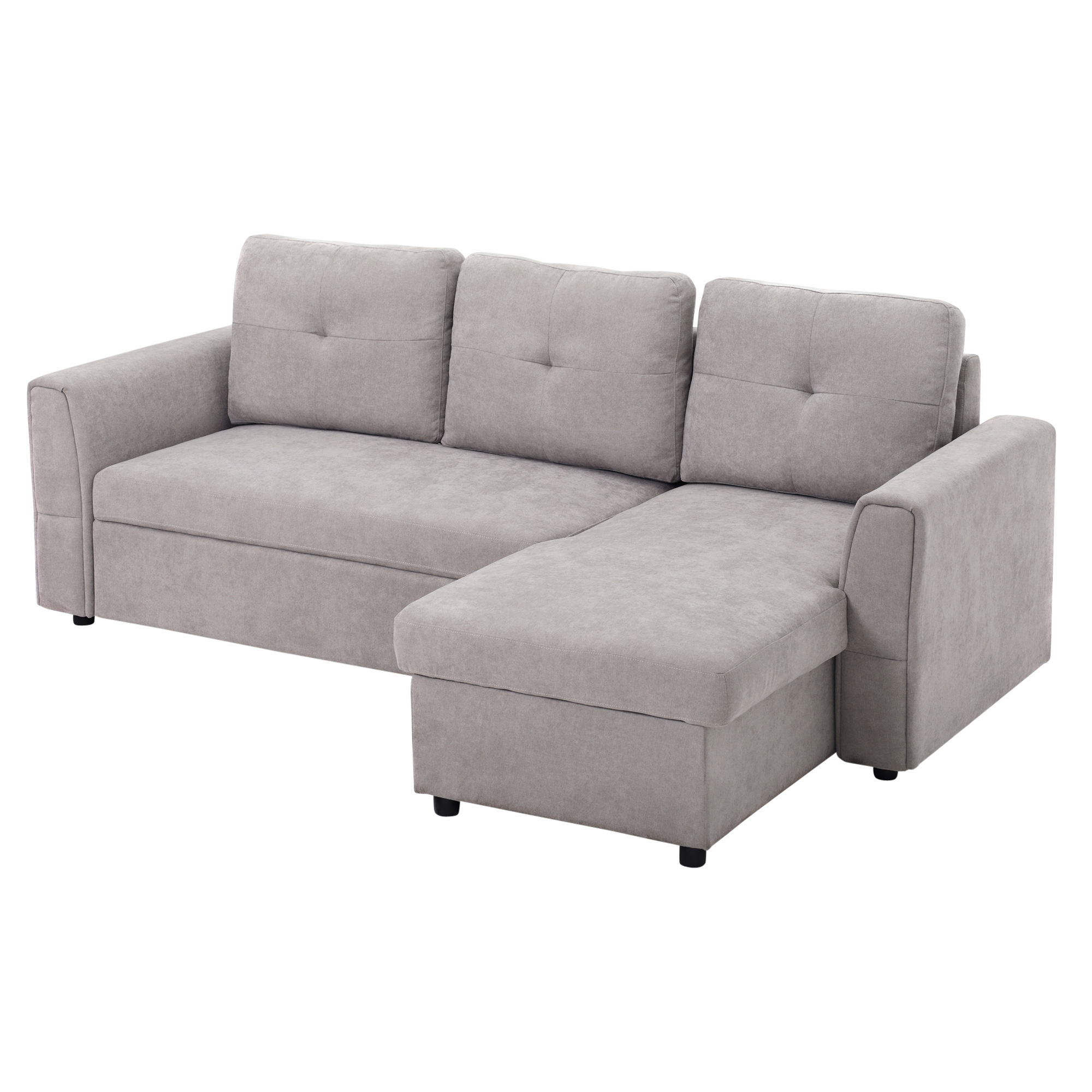 3-Sitzer-Sofa mit Bettfunktion, Schlafsofa mit Chaiselongue, Polstersofa, Grau 3-Sitzer-Sofa mit Bettfunktion, Schlafsofa mit Chaiselongue, Polstersofa, Grau