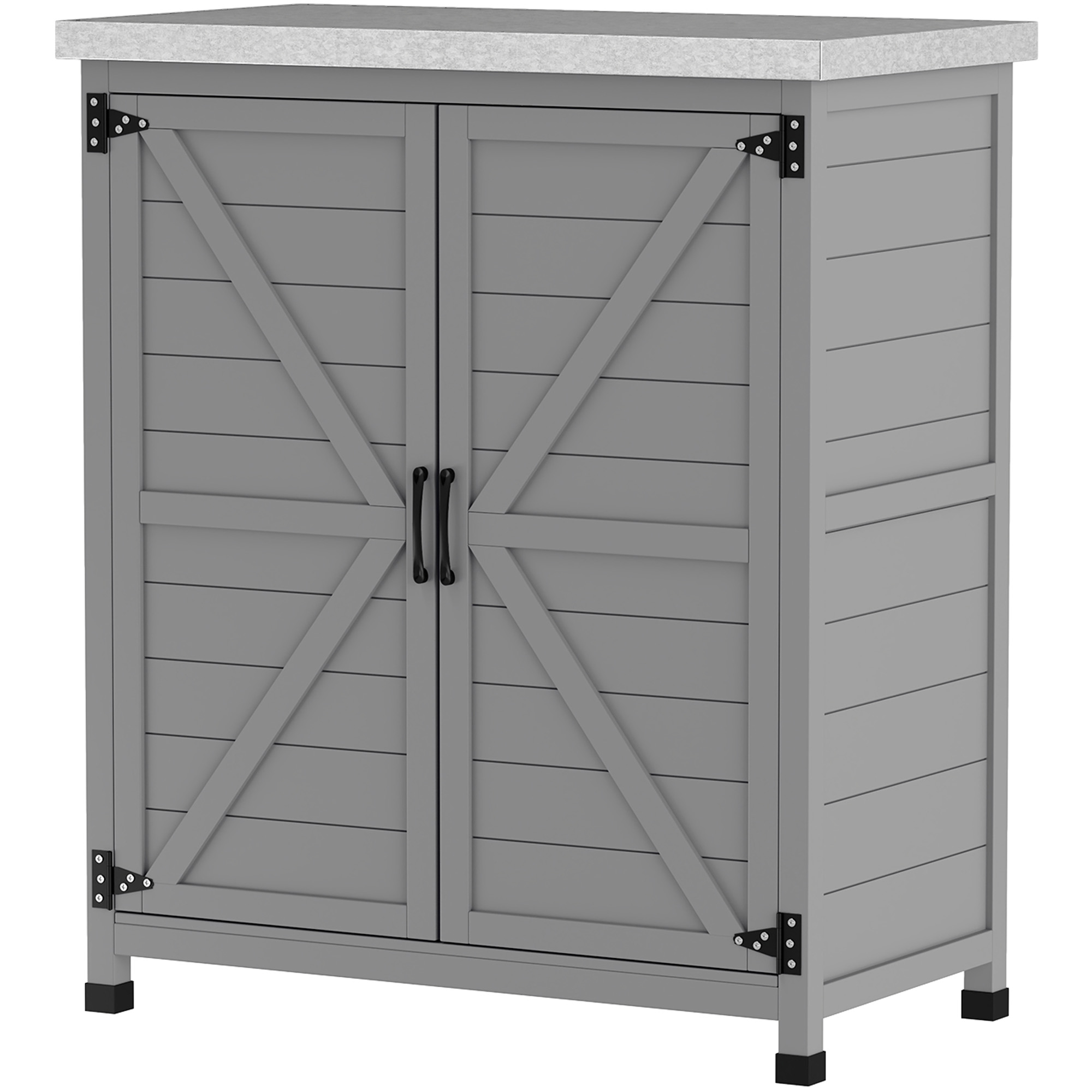 Gartenschrank, Außenschrank mit Arbeitsfläche, Werkzeugschrank, Massivholz, Stahl, 79B x 43T x 92H cm, Grau Gartenschrank, Außenschrank mit Arbeitsfläche, Werkzeugschrank, Massivholz, Stahl, 79B x 43T x 92H cm, Grau