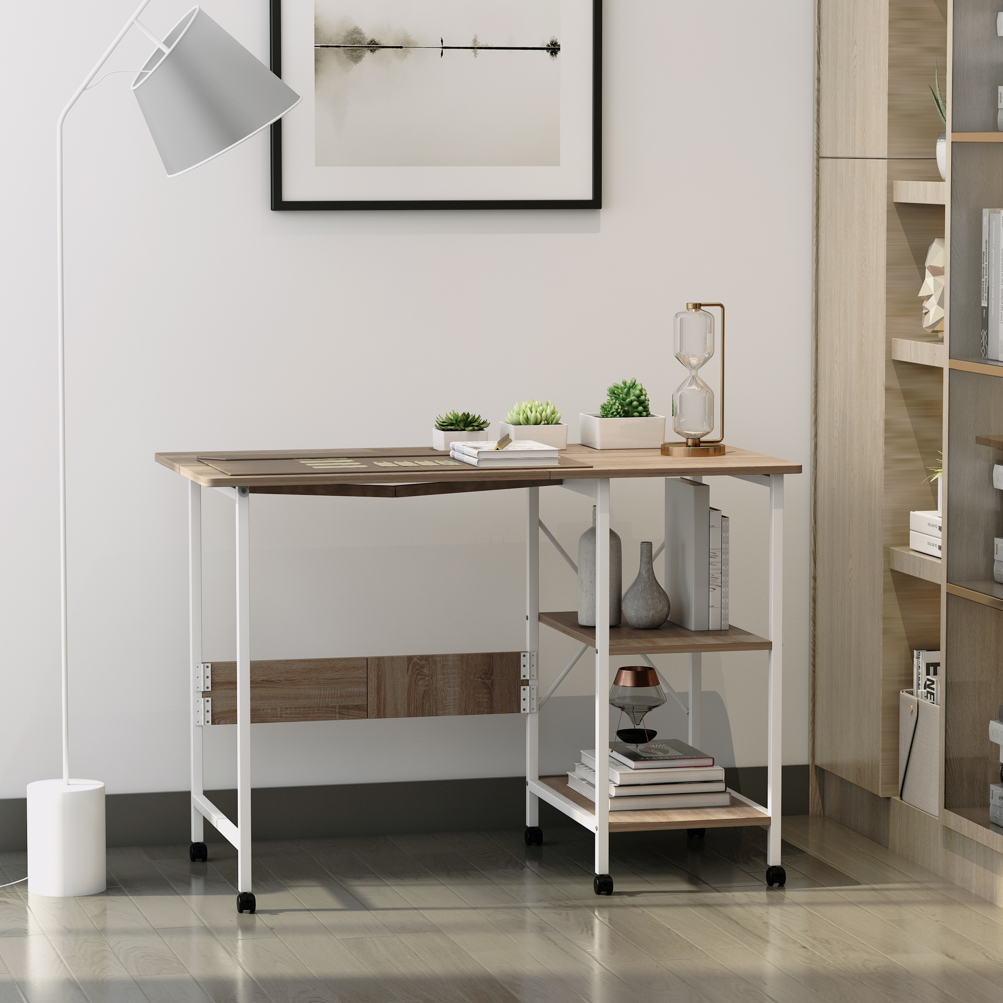 Klapptisch Schreibtisch Beistelltisch Bürotisch Mobiler Computertisch mit Rollen MDF Natur 107 x 55 x 76 cm