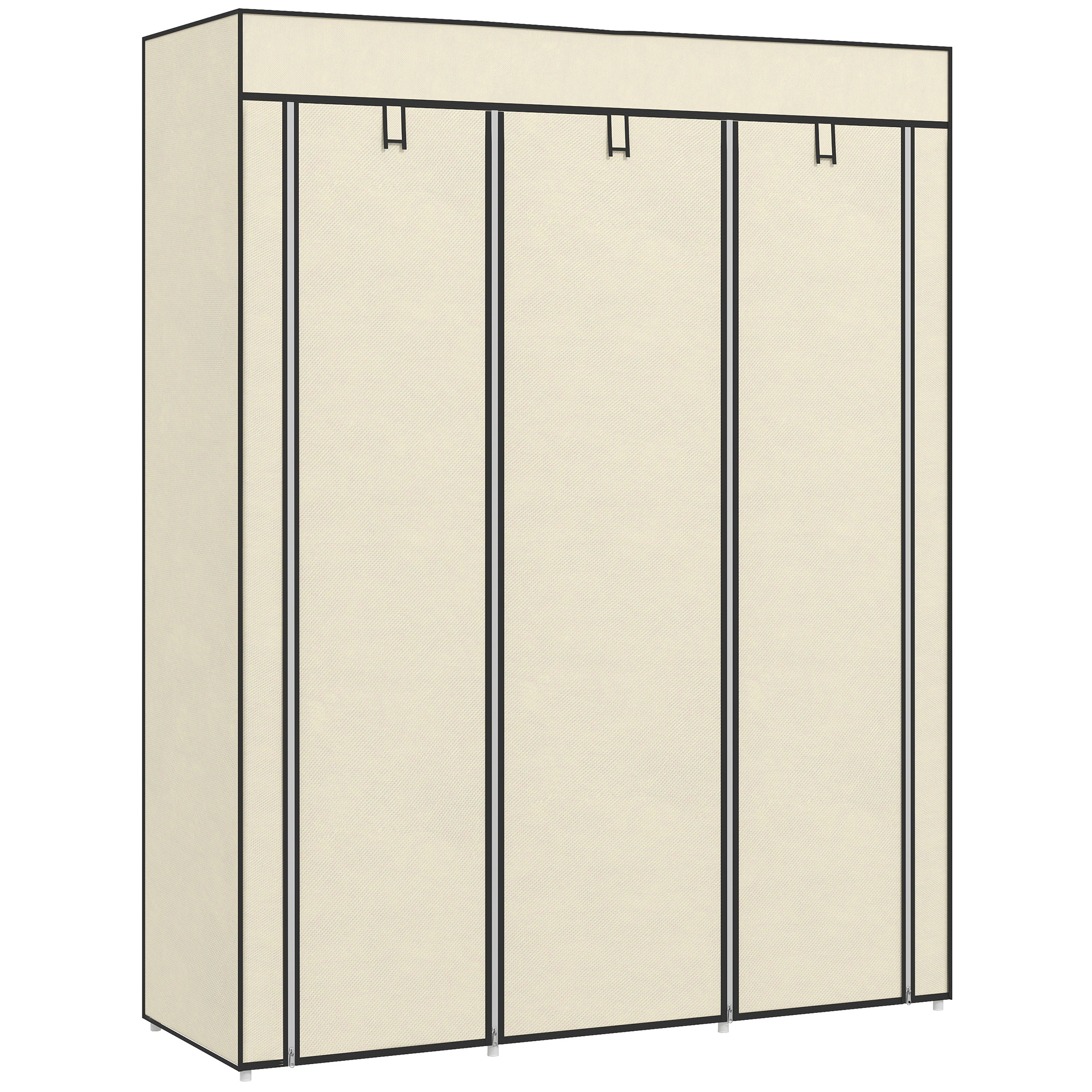 Schrank aus Stoff, Aufbewahrungslösung, 8 Regale, 2 Kleiderstangen, Cremeweiß Schrank aus Stoff, Aufbewahrungslösung, 8 Regale, 2 Kleiderstangen, Cremeweiß