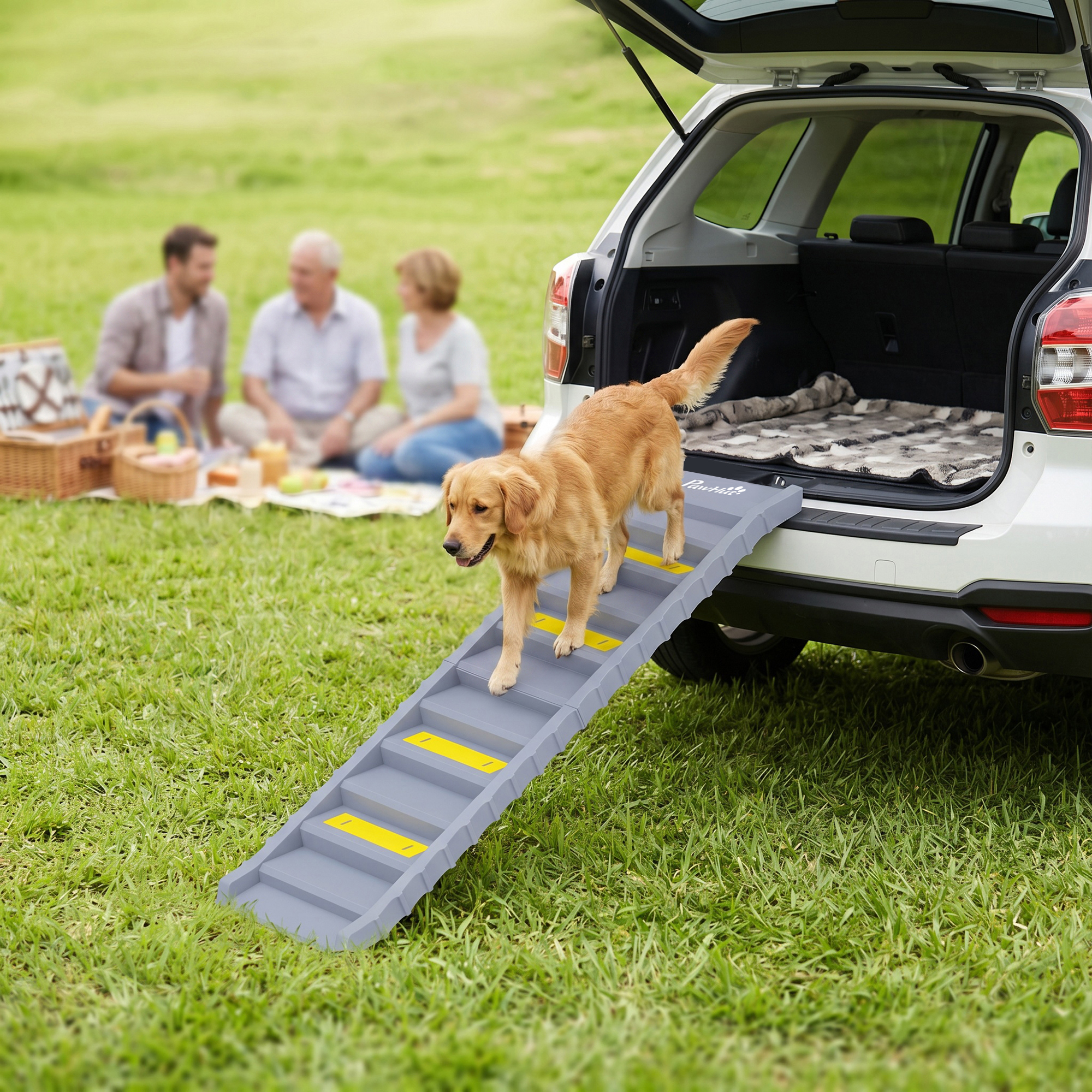 Hunderampe Auto klappbar Hundetreppe mit 10 Stufen Rutschfester Oberfläche, 154x40cm für groß Hunde bis 25kg