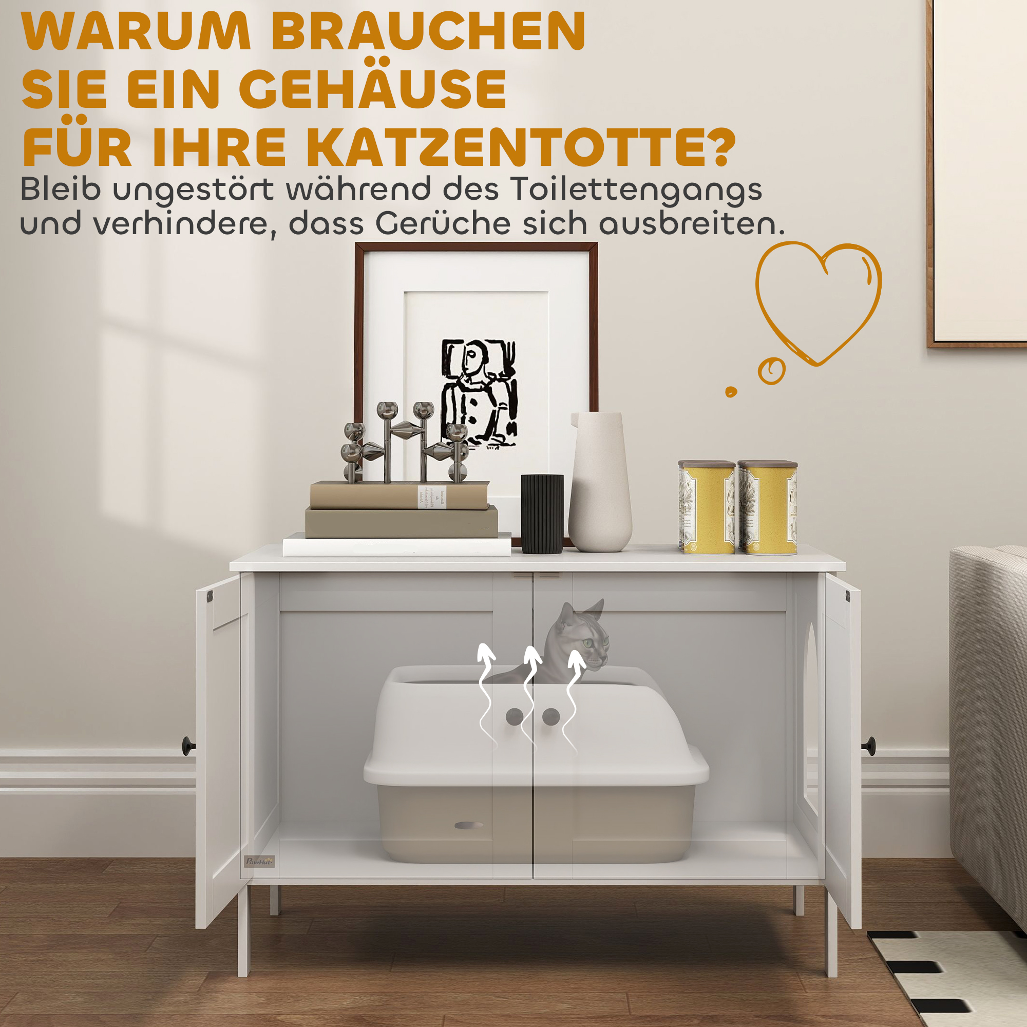 Katzenklo-Schrank Katzenhaus mit Tür Trennwand Katzentoilette für große Katzen 80 x 51 x 54 cm Weiß