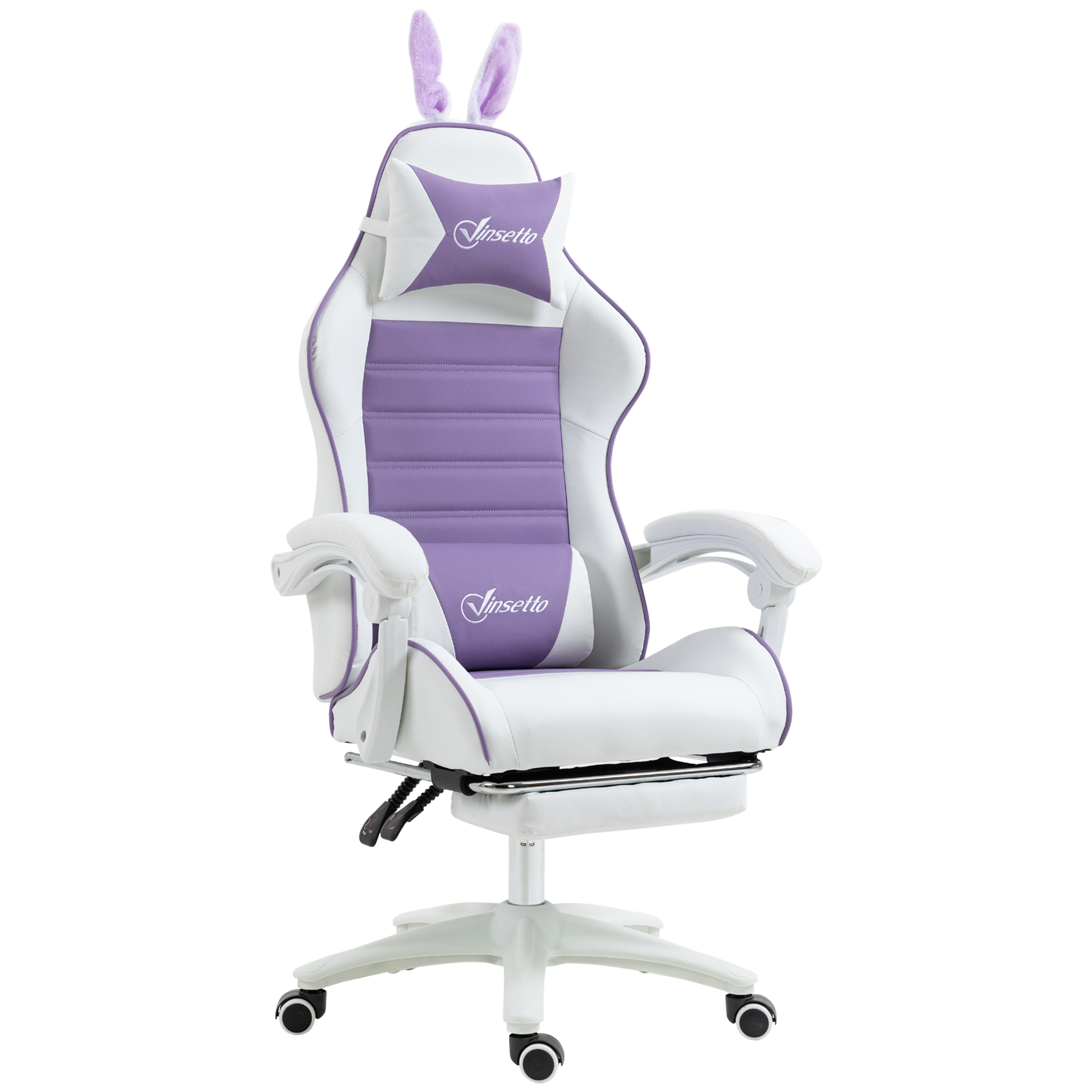 Gaming Stuhl Ergonomischer Gamer Stuhl mit Lendenwirbelstütze, Fußstütze Hasenohren Kopfkissen Violett