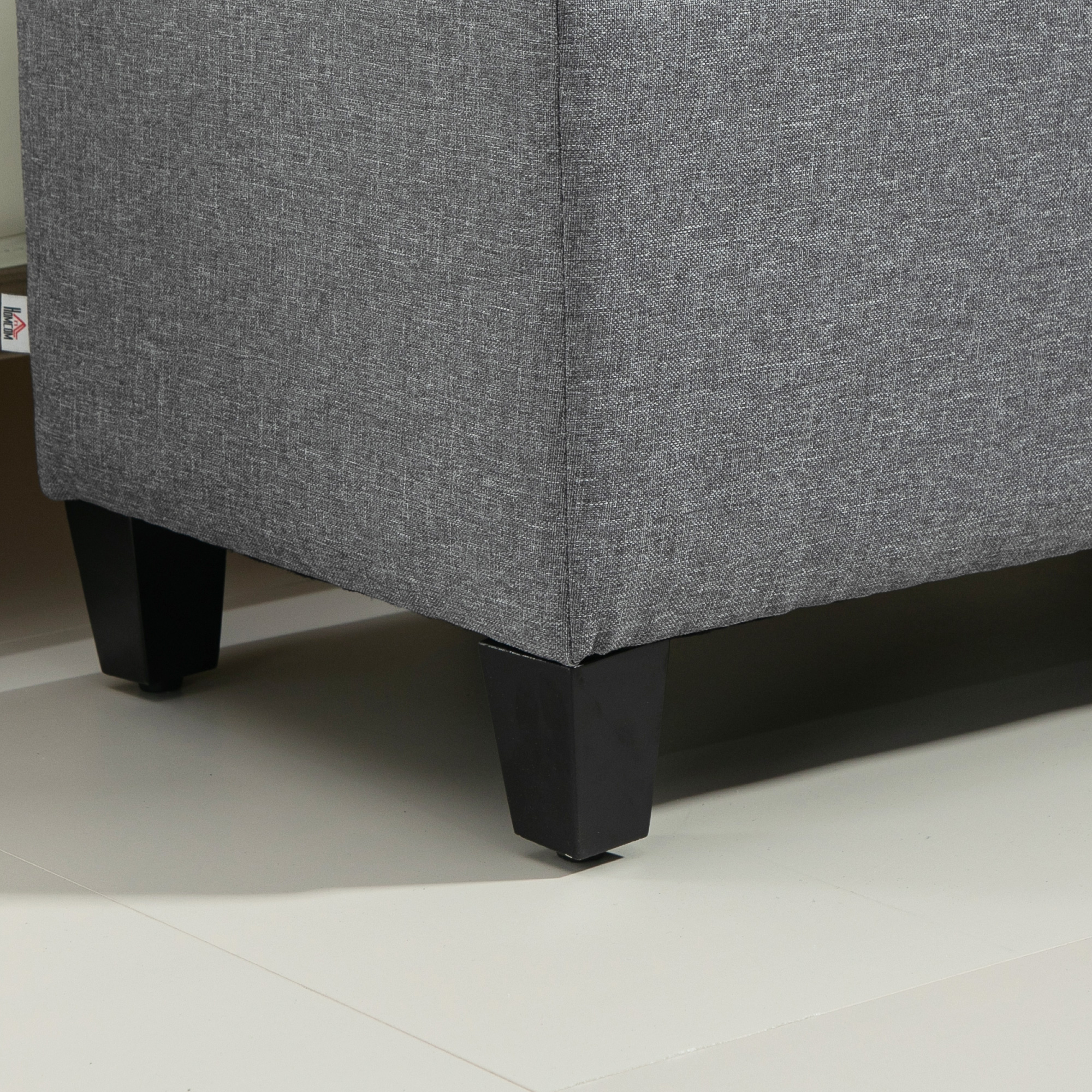 Sitzbank, Polsterbank mit Stauraum, leinenartiges Polyester, Kautschukholz, 100 x 40 x 44 cm, Hellgrau