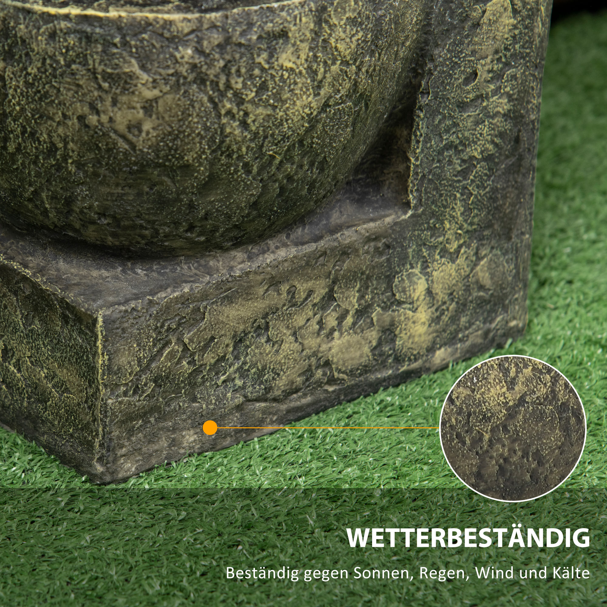 Springbrunnen, 3 Einstellungen, wetterbeständig, 25 cm x 24 cm x 60 cm, Grau