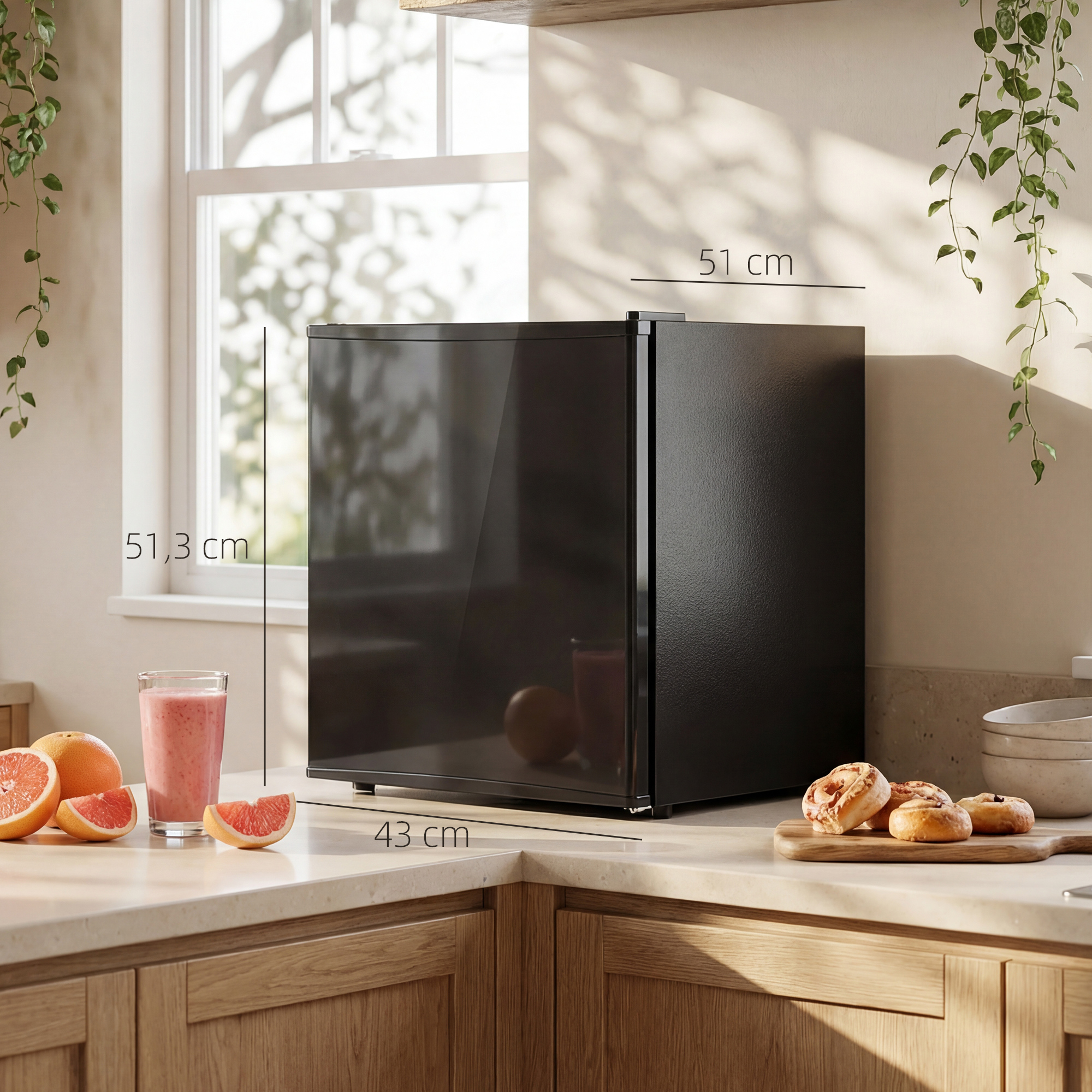 Mini Kühlschrank 44L/46 Dosen Kleiner Kühlschrank mit einstellbarem Thermostat 43 x 51 x 51,3 cm, Schwarz