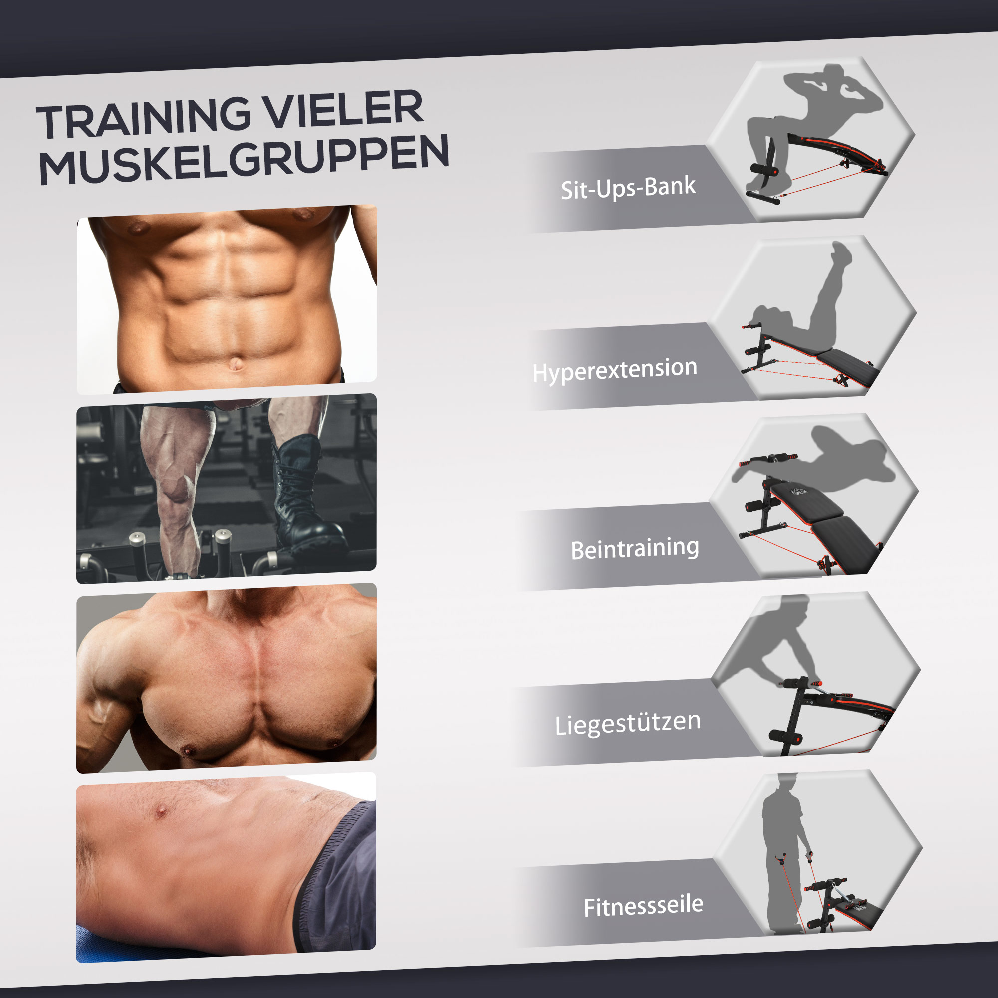 Sit Up Bank Bauchtrainer mit Trainingsseile Trainingsbank Multifunktion Verstellbar&klappbar 110 kg Belastbarkeit Stahl Schwarz+Rot 137 x 51 x 50-66 cm