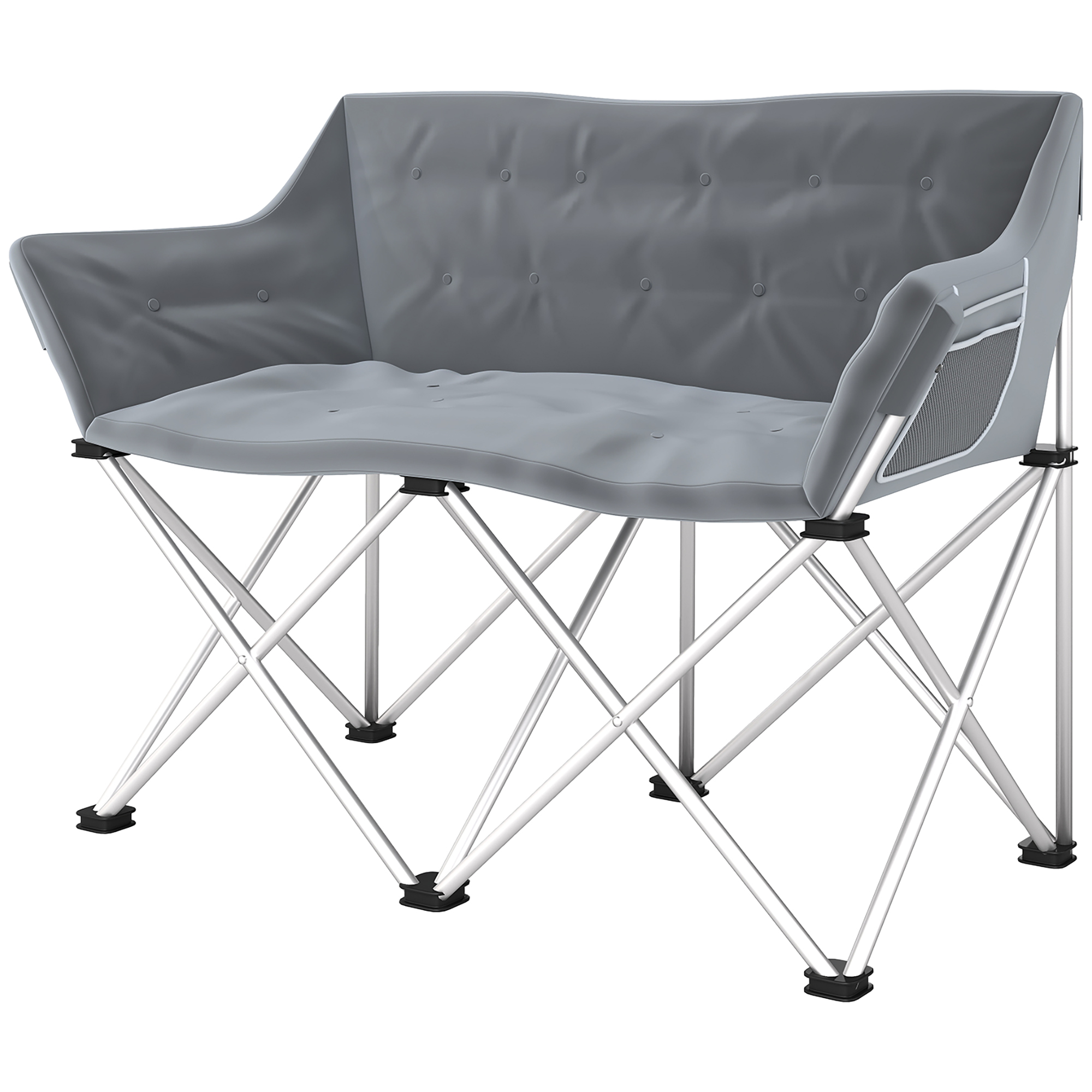 Faltstuhl 2 Sitzer faltbar Campingstuhl mit Armlehnen Seitentasche bis 240kg belastbar Grau Faltstuhl 2 Sitzer faltbar Campingstuhl mit Armlehnen Seitentasche bis 240kg belastbar Grau