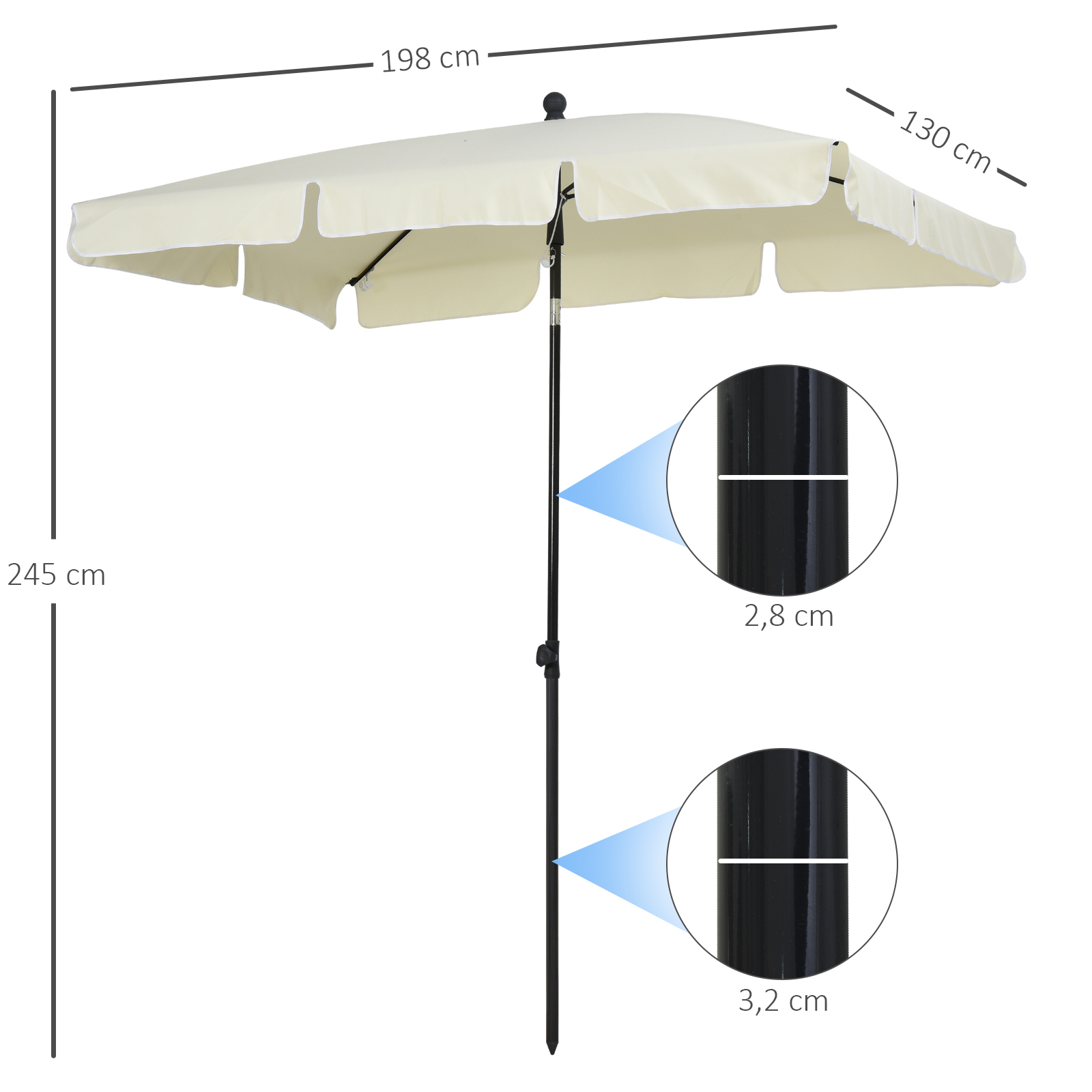 Sonnenschirm Strandschirm Gartenschirm Schirm Balkonschirm Sonnenschutz knickbar Cremeweiß