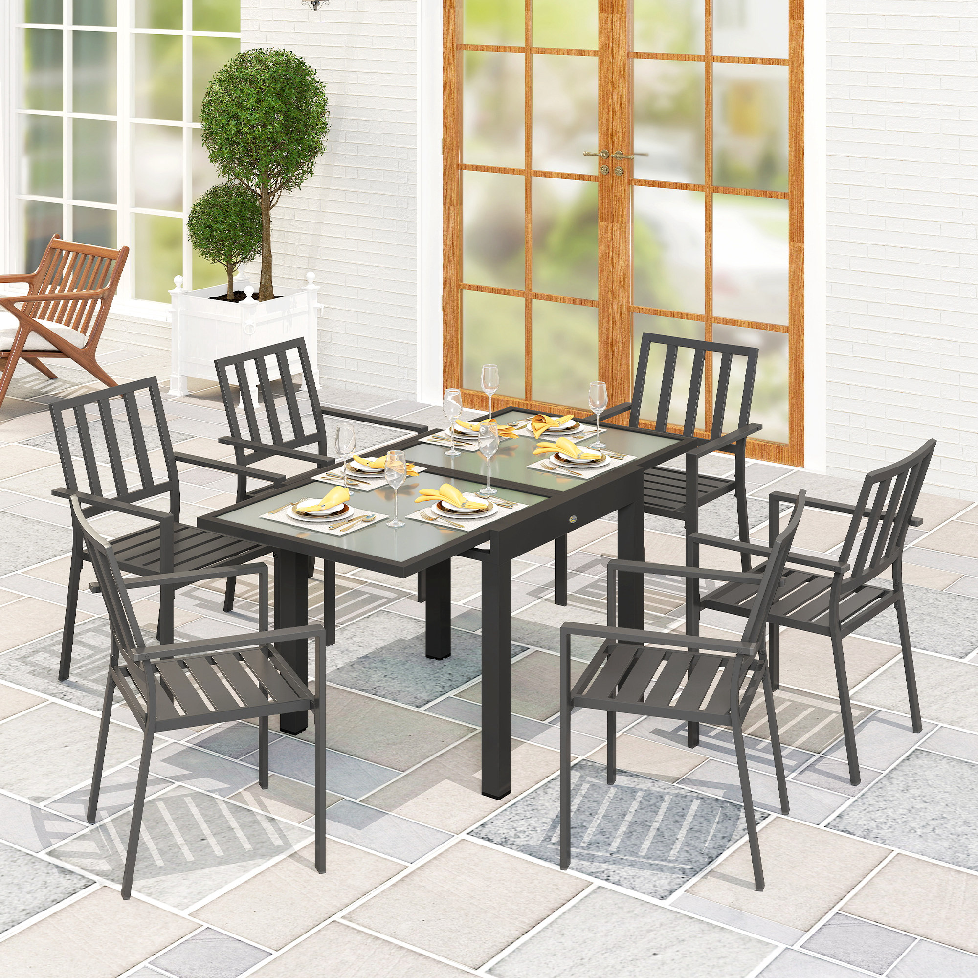 Gartentisch ausziehbar Outdoortisch Erweiterbarer Buffettisch, wetterbeständig, 160 cm × 80 cm × 75 cm, Schwarz