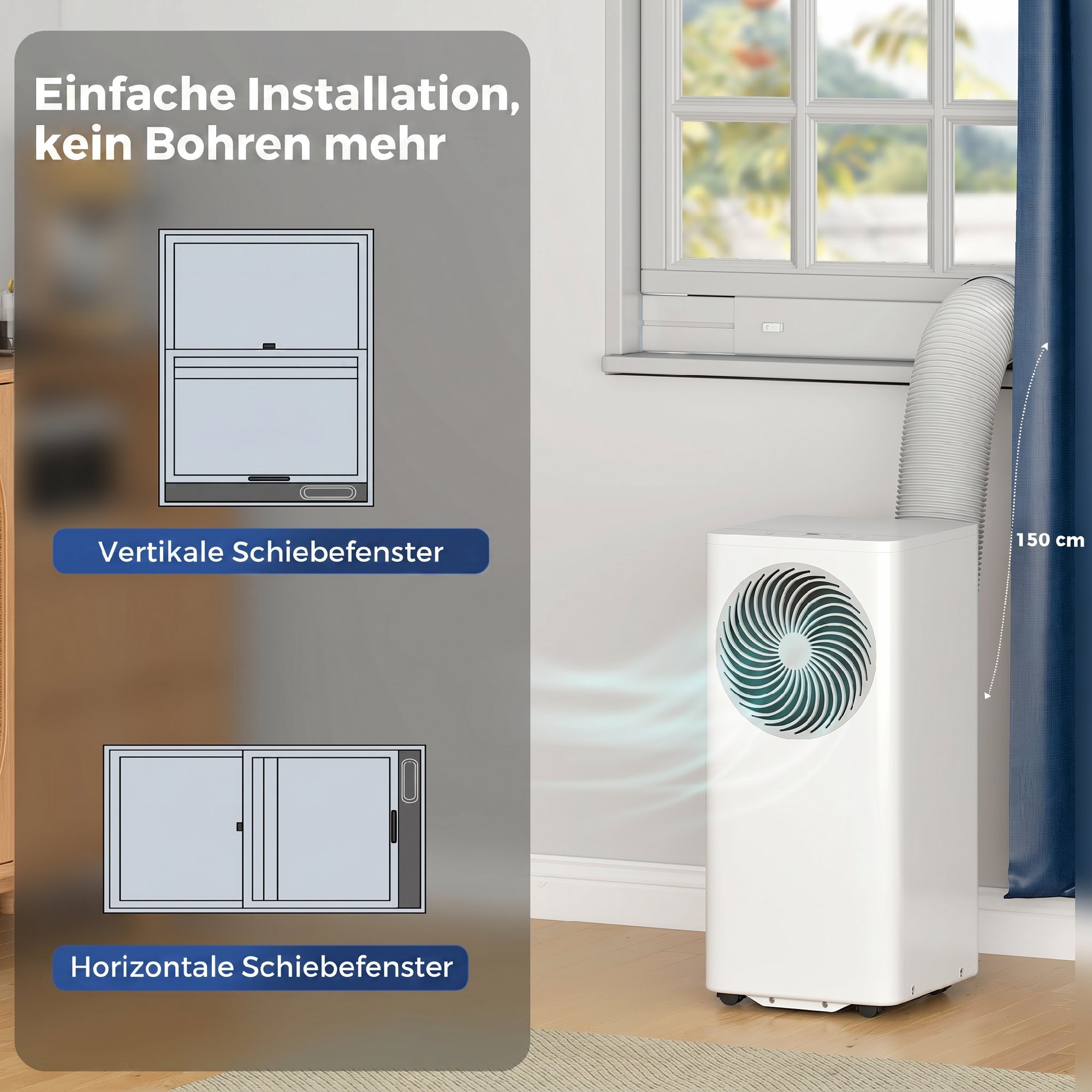 Mobiles Klimagerät 9000 BTU, 4-in-1 Mobile Klimaanlage mit Kühlung, 40 L/Tag Entfeuchter, Ventilator, Schlafmodus