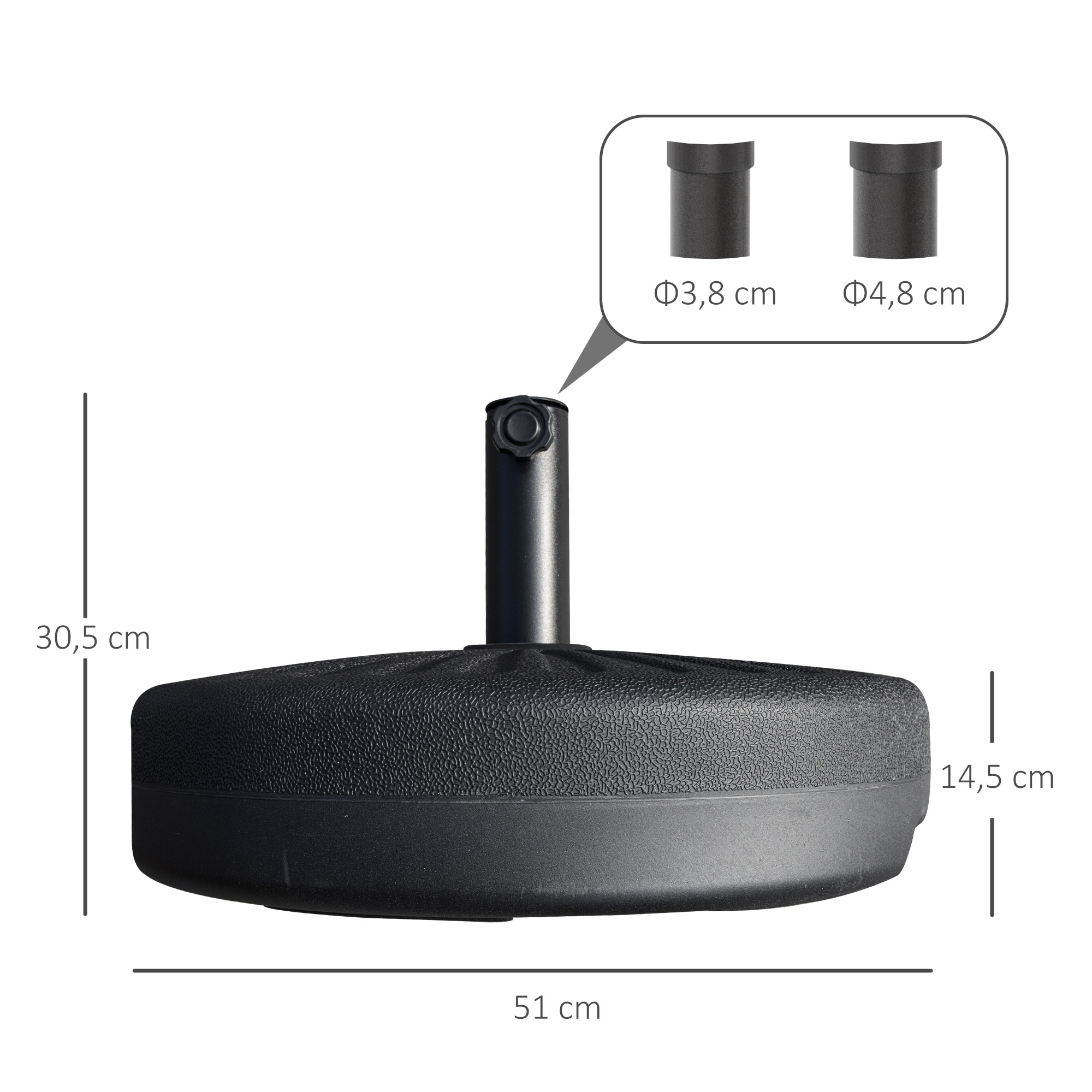 Sonnenschirmständer 22 kg Schirmständer Rund Schirmhalter, Schirmgewicht, Ständer für Sonnenschirm 38/48mm Rohrdurchmesser, für Balkon, Terasse, Garten, Schwarz