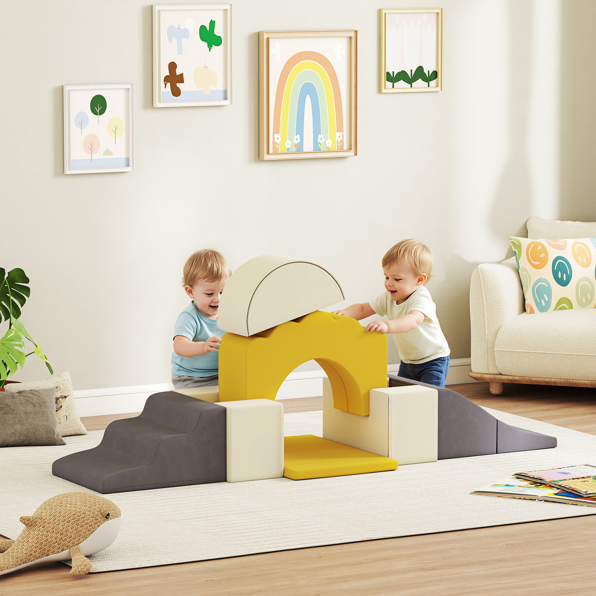 7-teiliges Set Kletterblöcke für Babys & Kleinkinder, weiches Kletterset für den Innenbereich, Stoff, Schaumstoff, Bunt