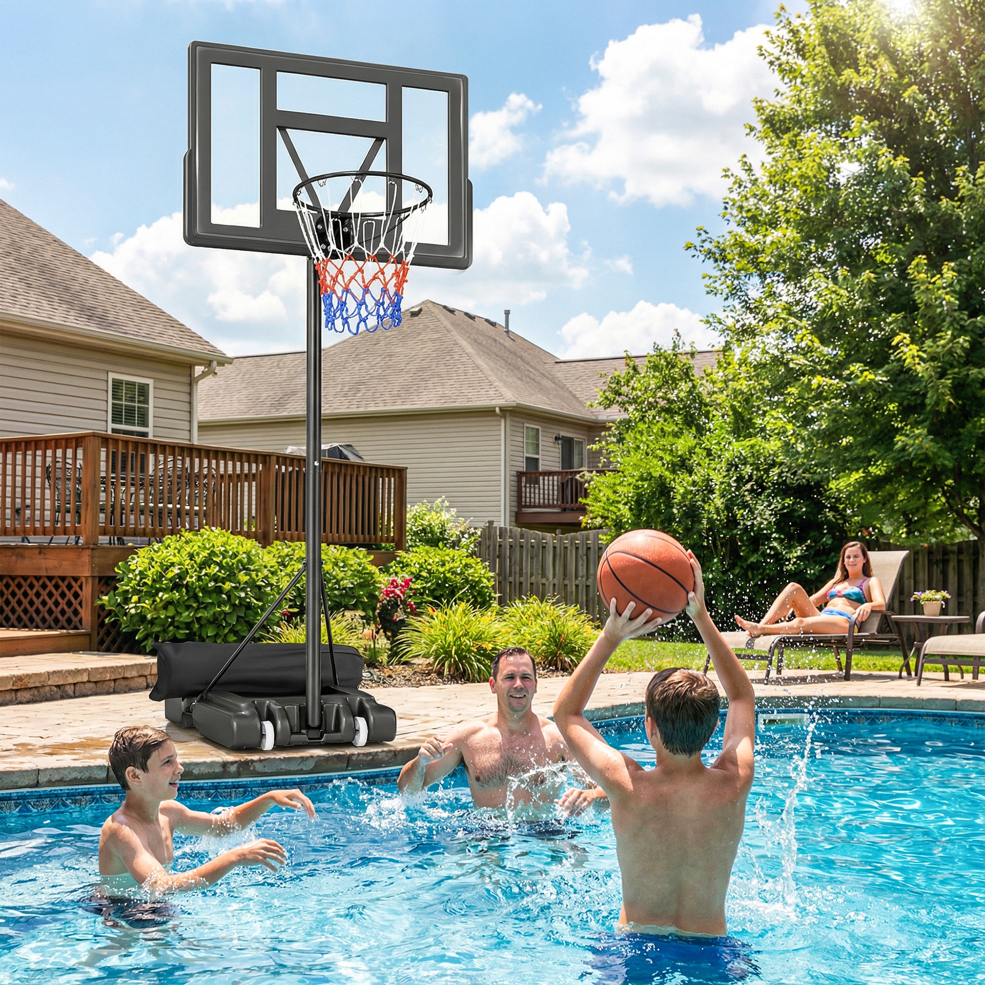 Basketballkorb Outdoor 135-305cm schnell Höhenverstellbar Basketballständer mit 110x70cm bruchsichere Rückwand 2 Rädern