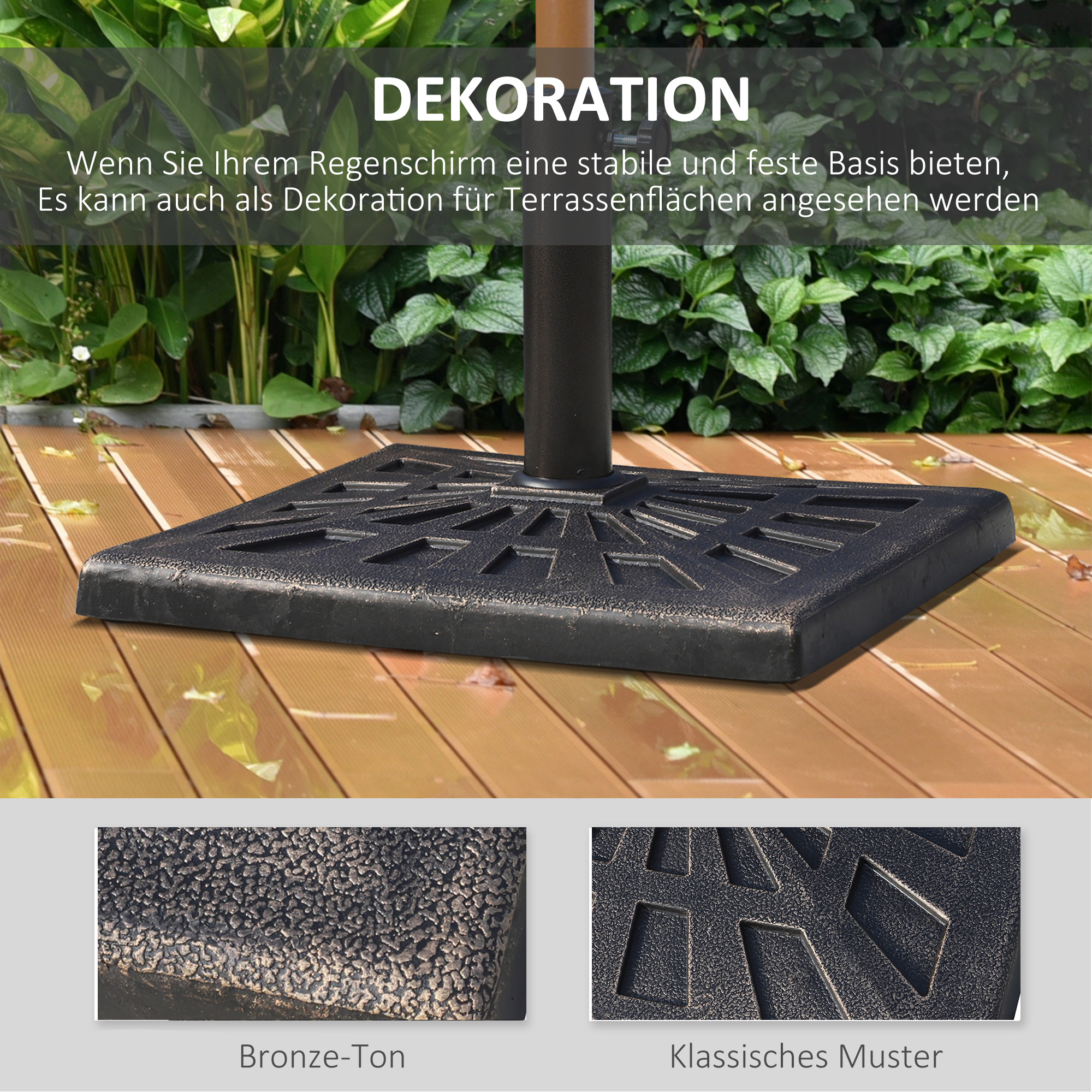 Sonnenschirmständer 15 kg Schirmständer Quadratisch Schirmhalter, Schirmgewicht, Ständer für Sonnenschirm 38mm Rohrdurchmesser, für Balkon, Terasse, Garten, Bronze
