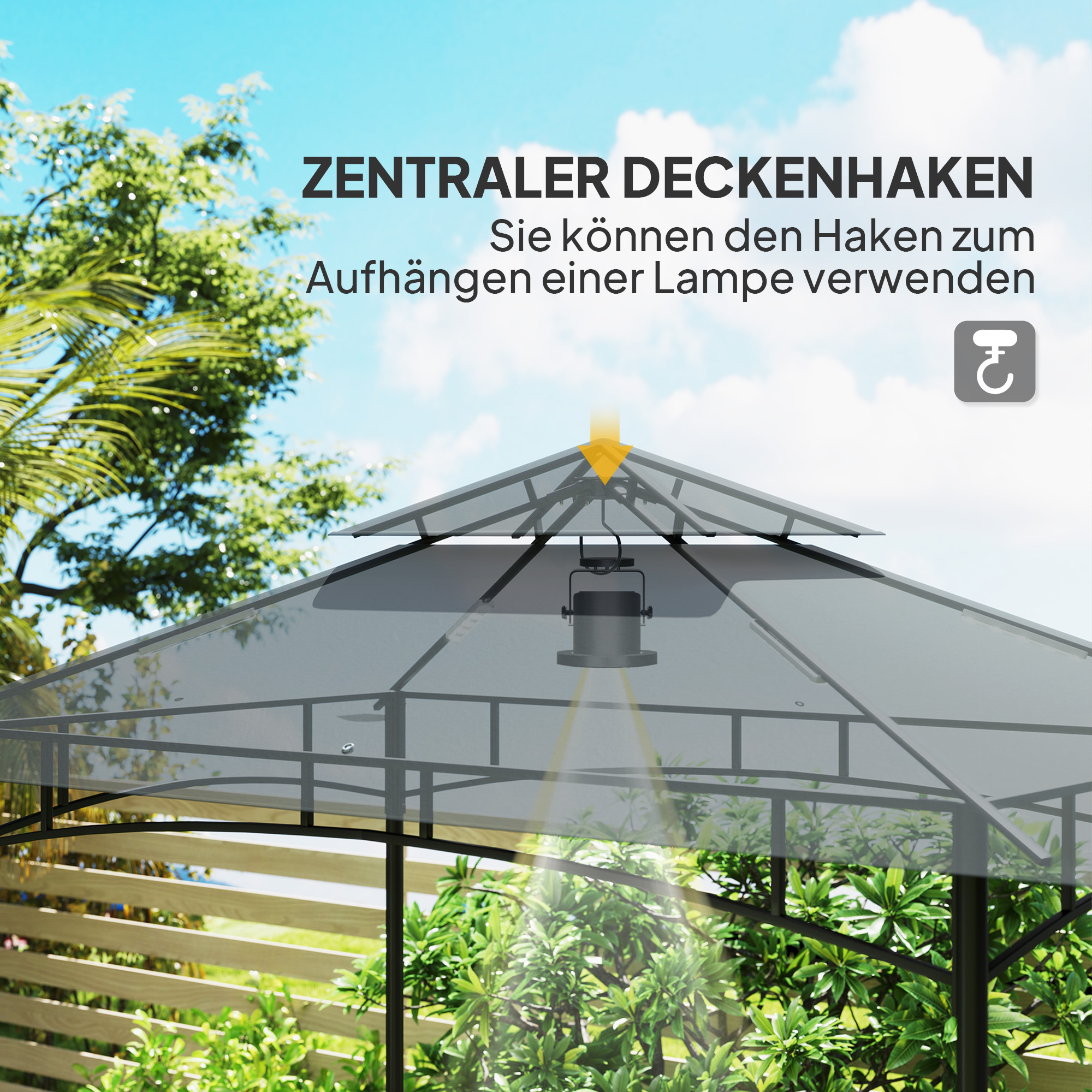 Grillpavillon mit LED 240 x 150 x 258 cm wasserabweisend flammhemmend Gartenpavillon mit Doppelschichtdach