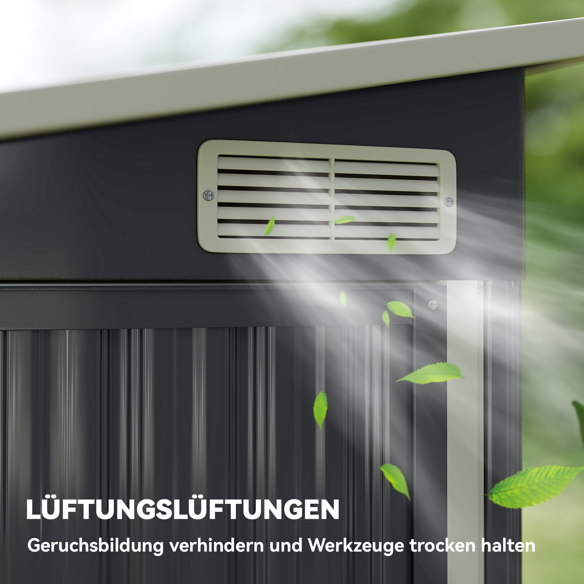 Metall Gerätehaus 2,68 m², abschließbar Geräteschuppen mit 3 Türen Lüftung Pultdach Handschuhen