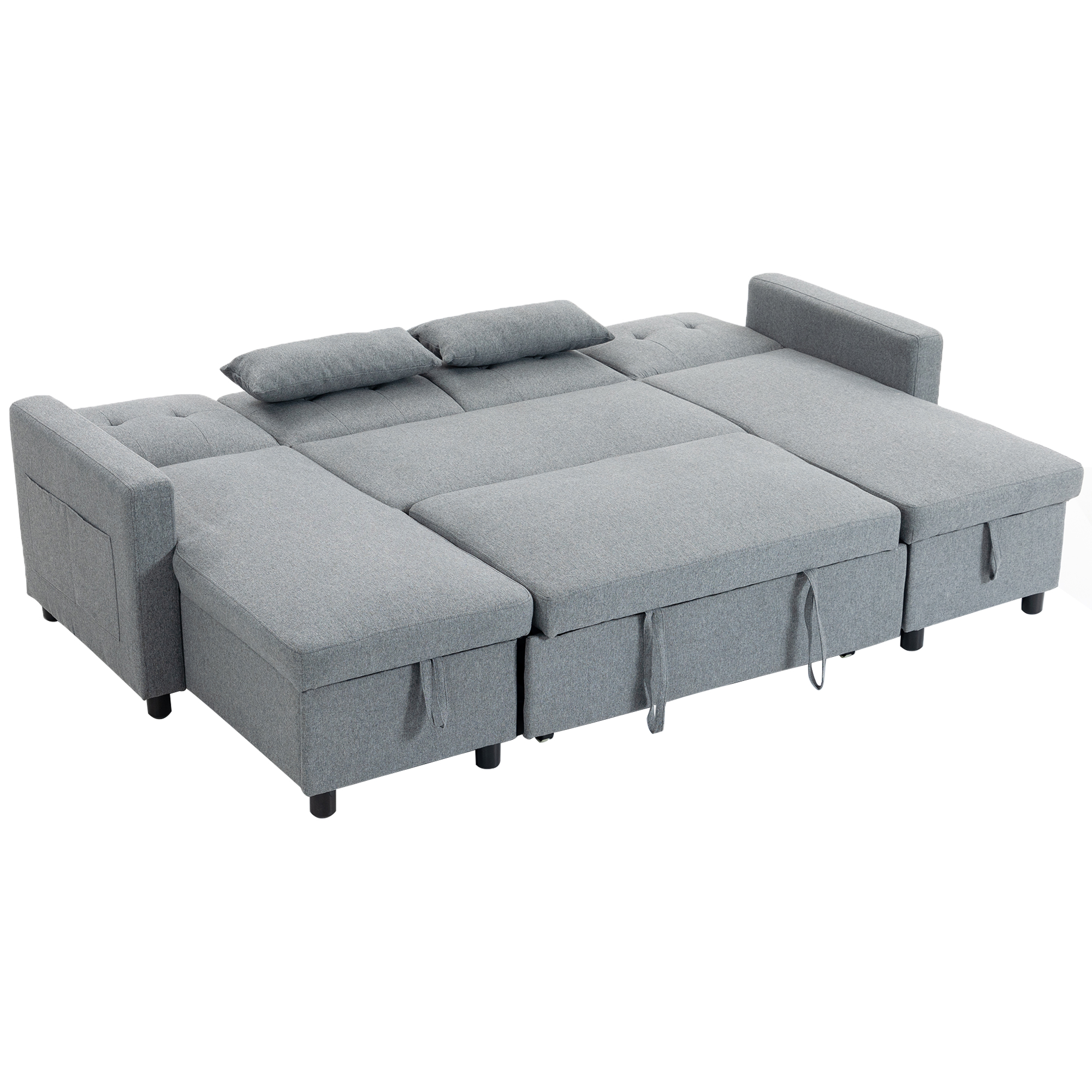 Ecksofa mit Schlaffunktion und Bettkasten U-Form 4-Sitzer Sofa mit Chaiselongue, verstellbarer Rückenlehne, Leinenoptik