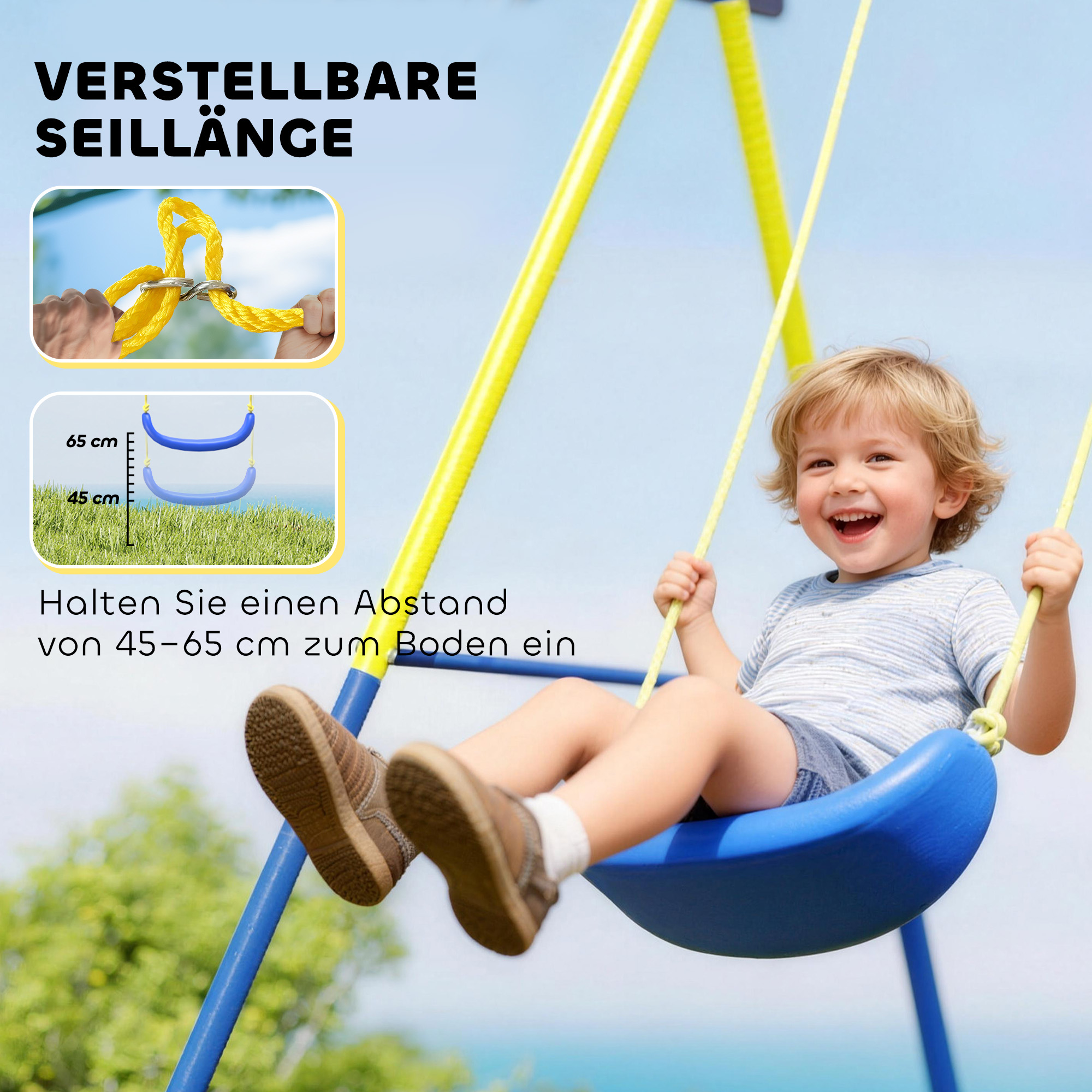 Schaukelgestell 4-in-1 Schaukel-Set bis 150 kg mit Nestschaukel Basketballkorb Fußballtor U-Schaukel 288 x 160 x 220 cm