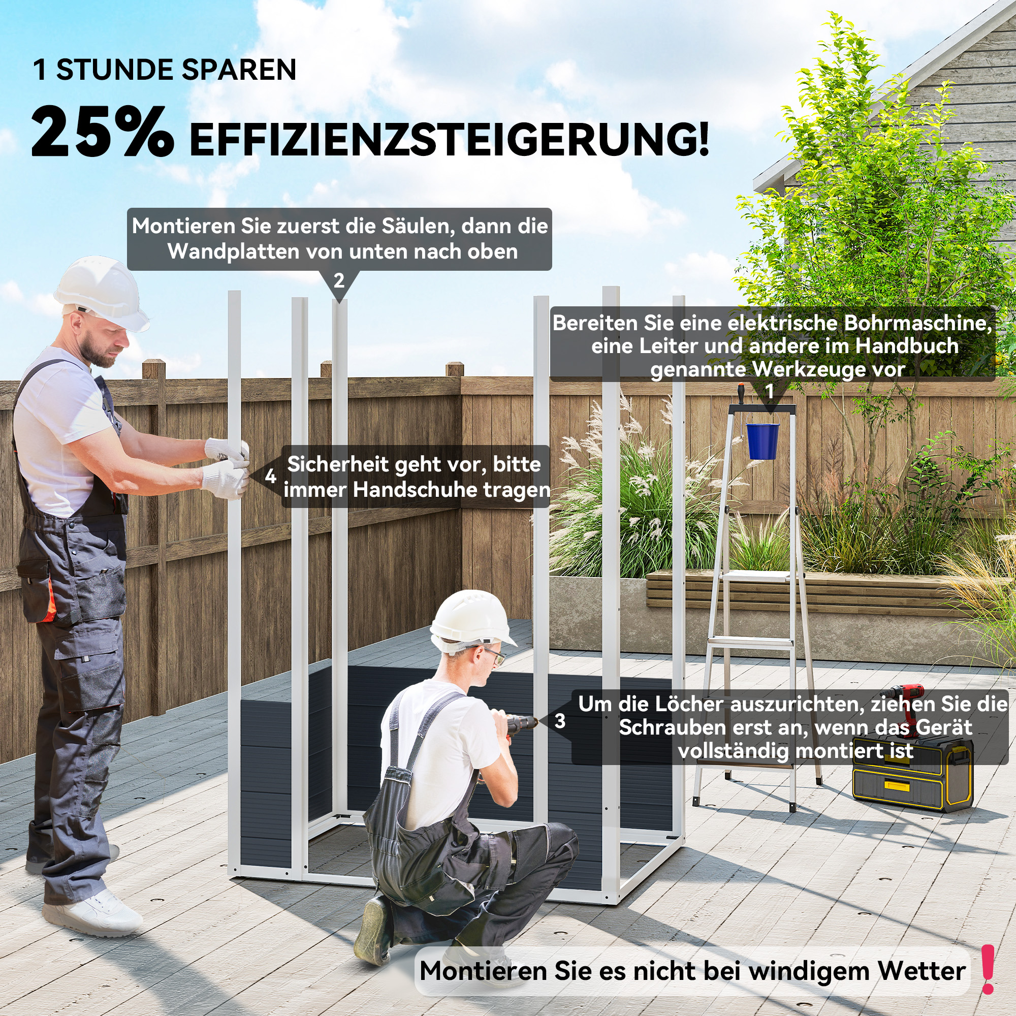 Gerätehaus 1,1m², Geräteschuppen mit Satteldach, 134 x 104 x 204 cm, Kunststoff Gartenchuppen mit Abschließbar Tür Belüftungsöffnung Fenster, Gartenhaus für Garten Dunkelgrau