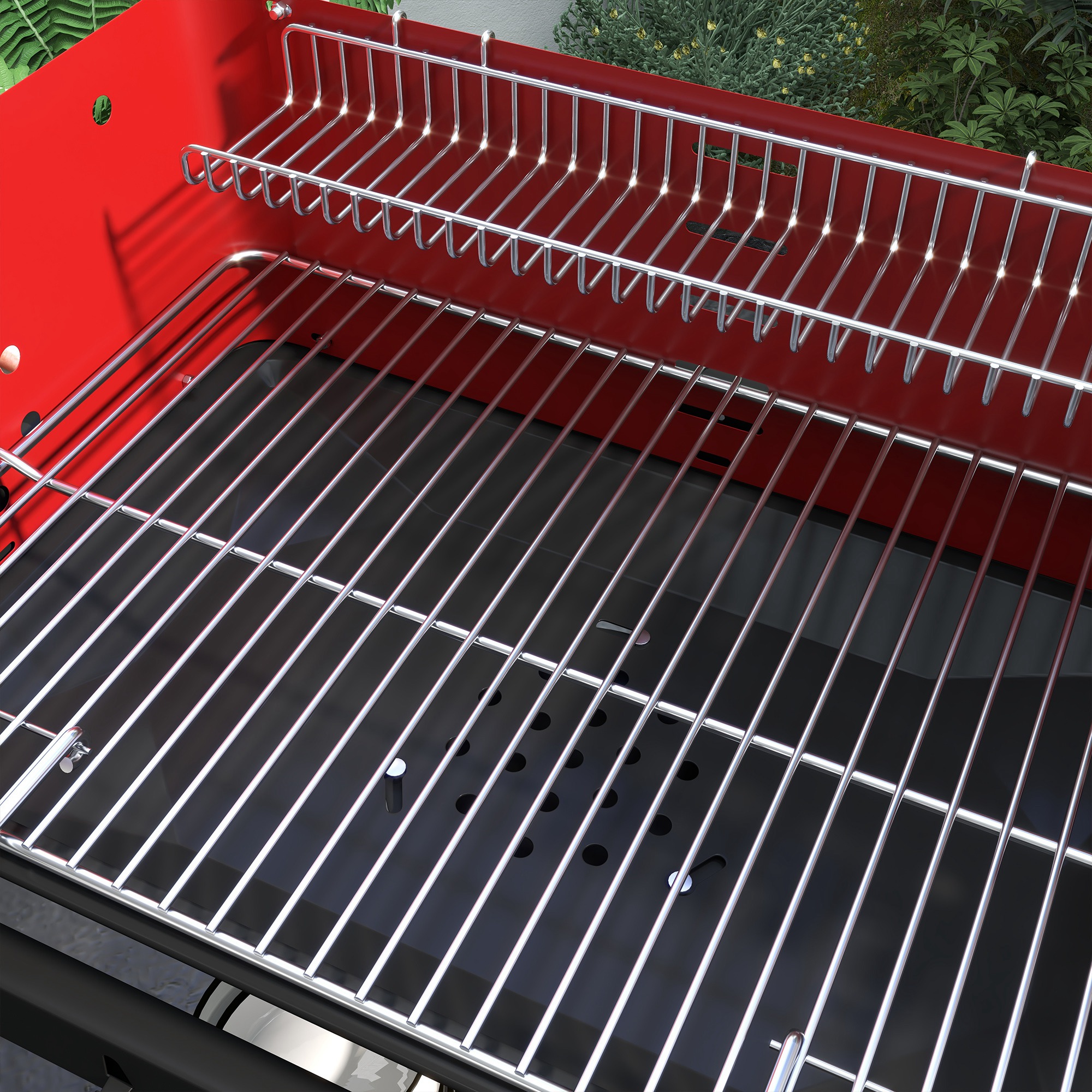 Holzkohlegrill aus Metall BBQ Smoker mit Räder, höheverstellbar Grillrost, Holzablage 103x47x95 cm Rot