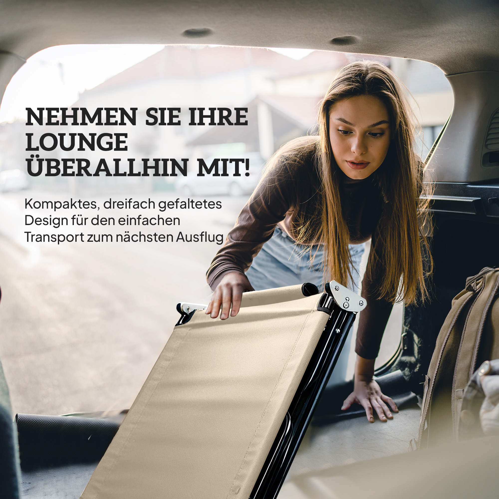 Sonnenliege mit Gesichtsloch & Kissen, klappbar, wasserabweisender Bezug, Metallrahmen, Beige