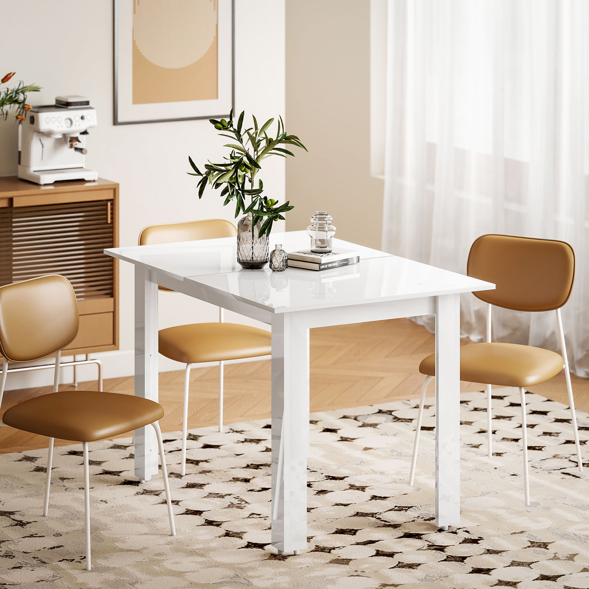 ausziehbarer Esstisch, 120-160 x 70 cm, verstellbarer Küchentisch für 4-6 Personen, MDF, Hochglanzweiß