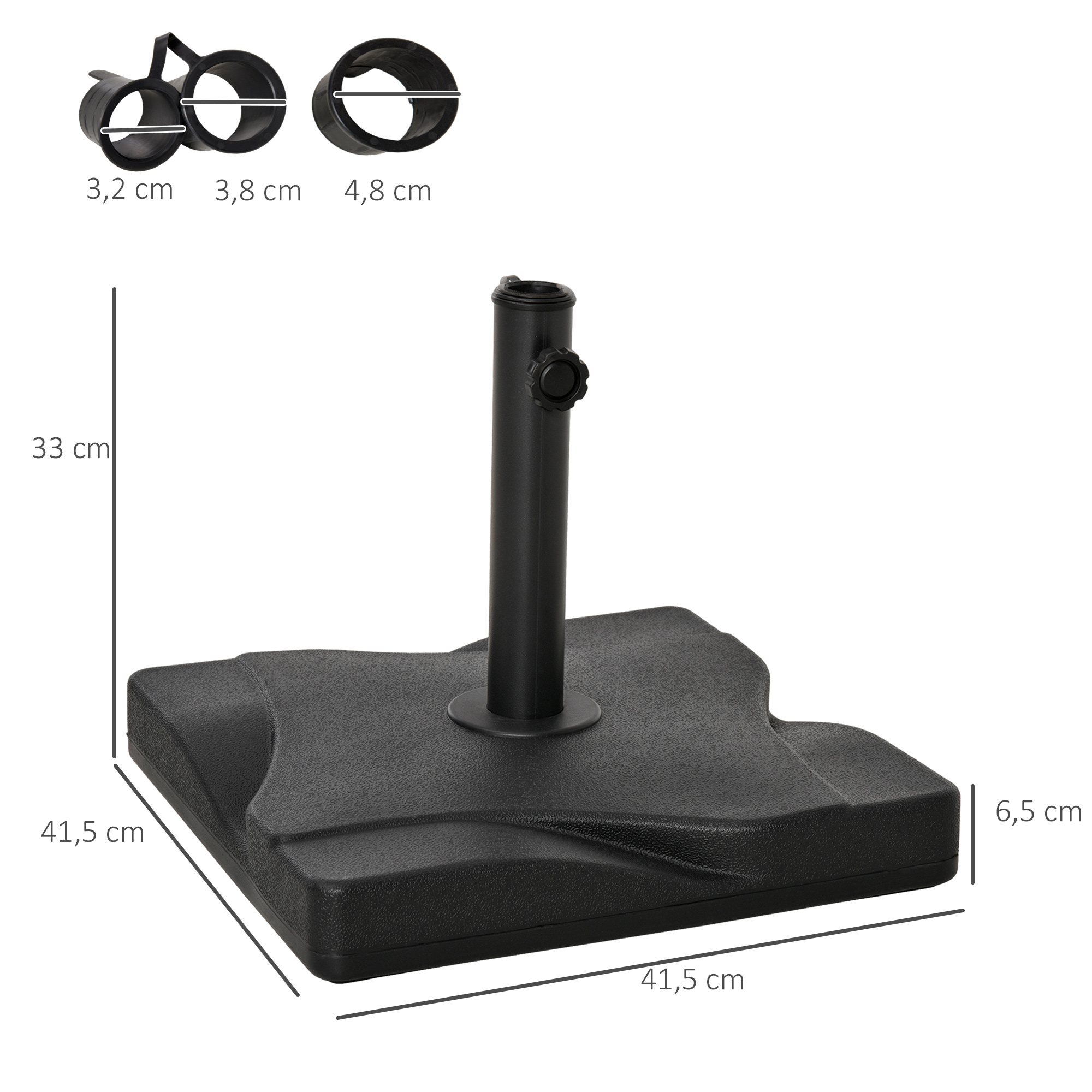 Sonnenschirmständer 20 kg Schirmständer für Sonnenschirm Schirmstangen 32/38/48 mm Sonnenschirmfuß für Garten Terrasse Balkon Zement 41,5 x 41,5 Schwarz