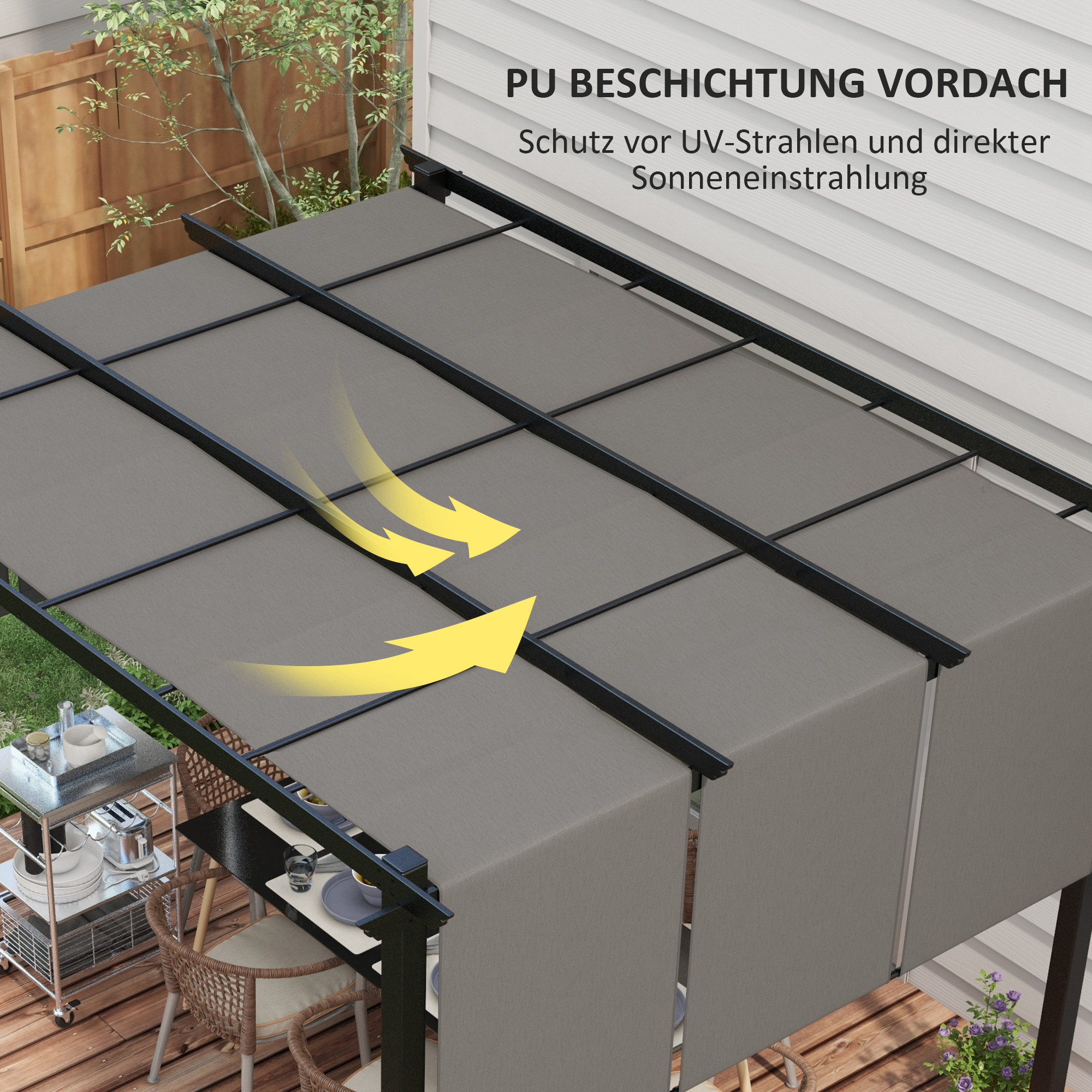 Markise Sonnenschutz. Pergola, wetterbeständig,  inkl. Befestigungsmaterial, 3 x 3,5 m, Dunkelgrau