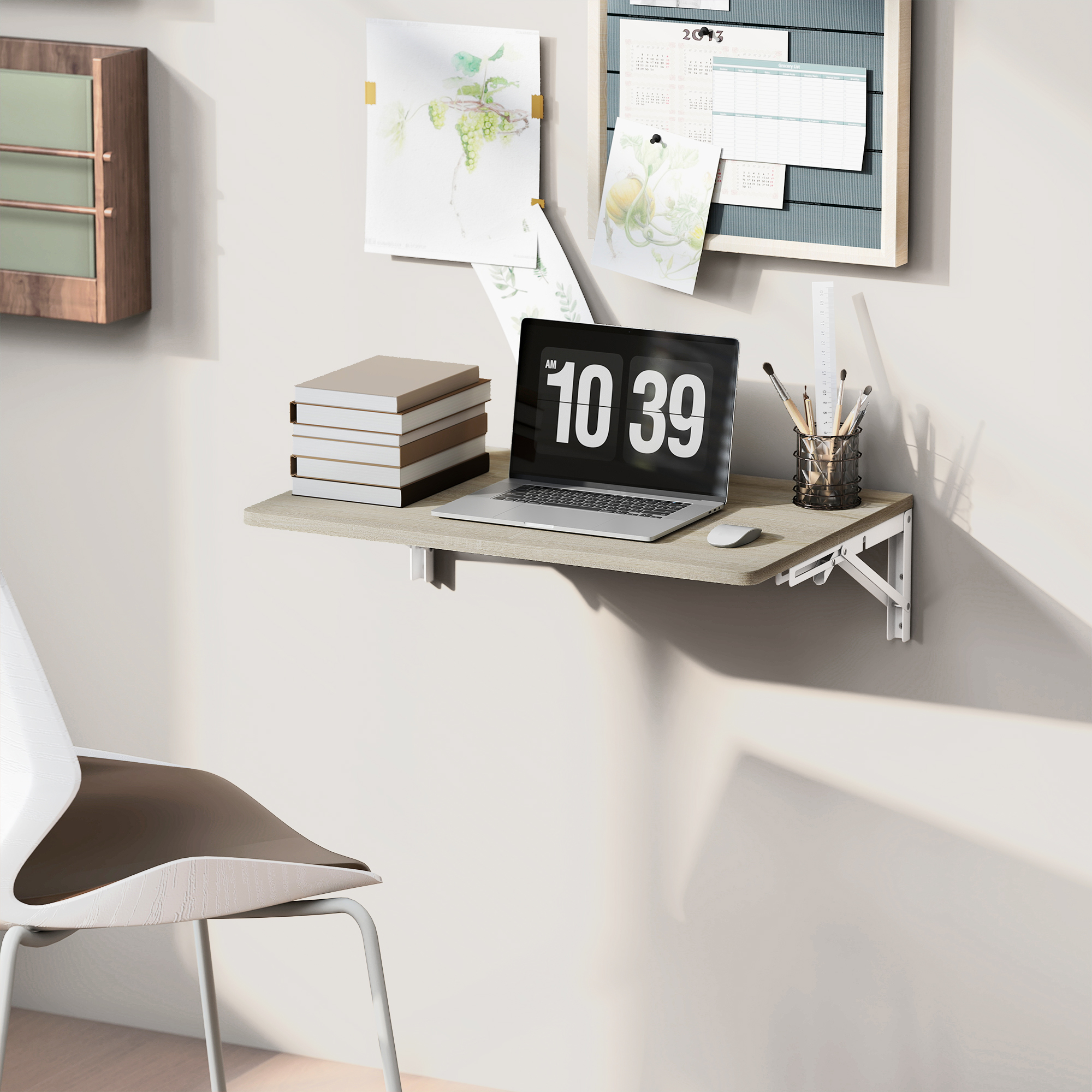 Wandklapptisch, 60x40 cm Klapptisch, Platzsparender Schwimmender Schreibtisch mit abgerundeten Ecken, für Homeoffice, Wohnzimmer, Schlafzimmer, Küche, Eiche