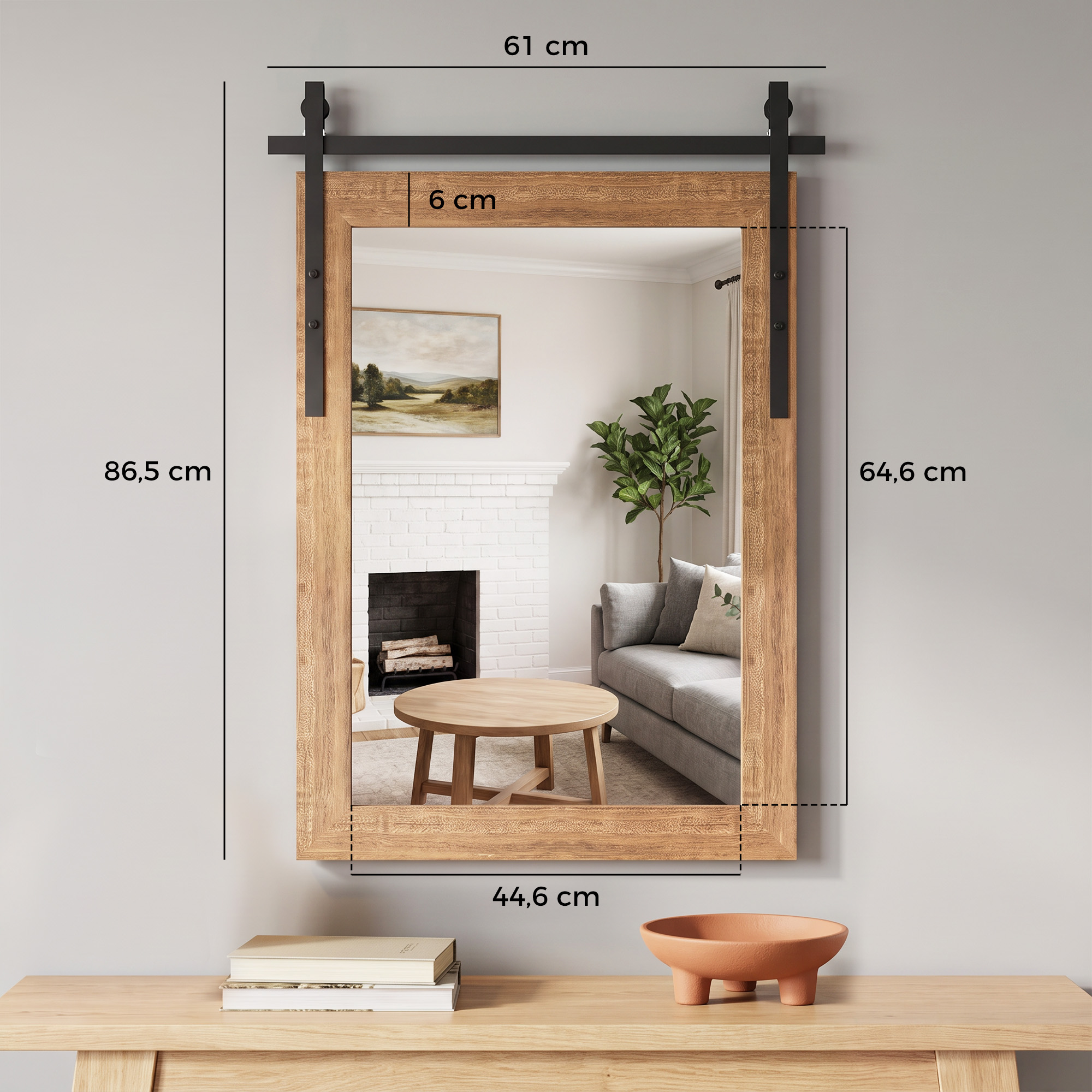rechteckiger Wandspiegel dekorativ für Wohnzimmer Hängespiegel 86,5 x 61 cm Hellbraun