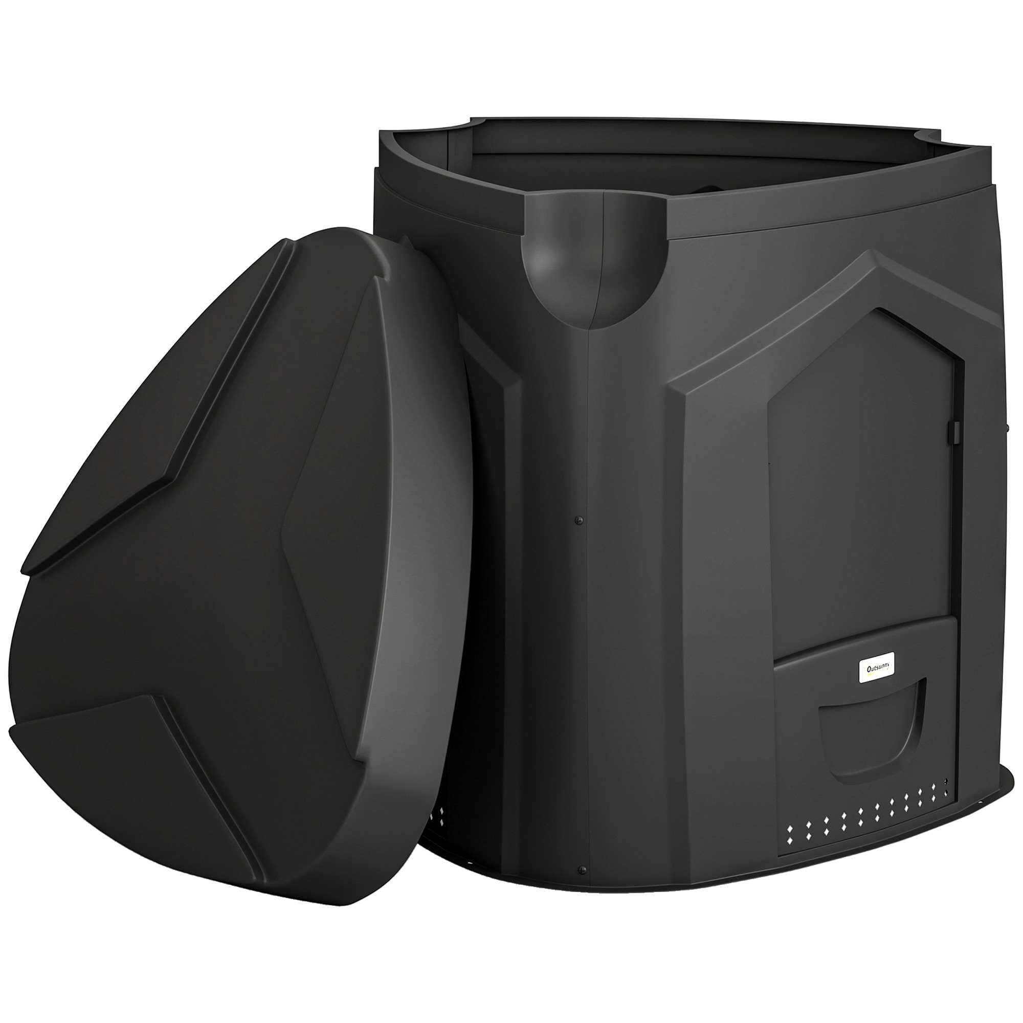 240L Gartenkomposter, Dreieckiger Kompostbehälter mit 3 Türen, Schwarz