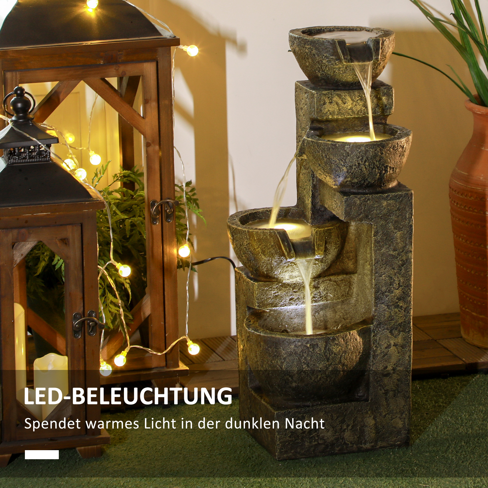 Gartenbrunnen Wasserbrunnen Brunnen, verstellbare Geschwindigkeit, 25 x 24 x 60 cm, Schwarz