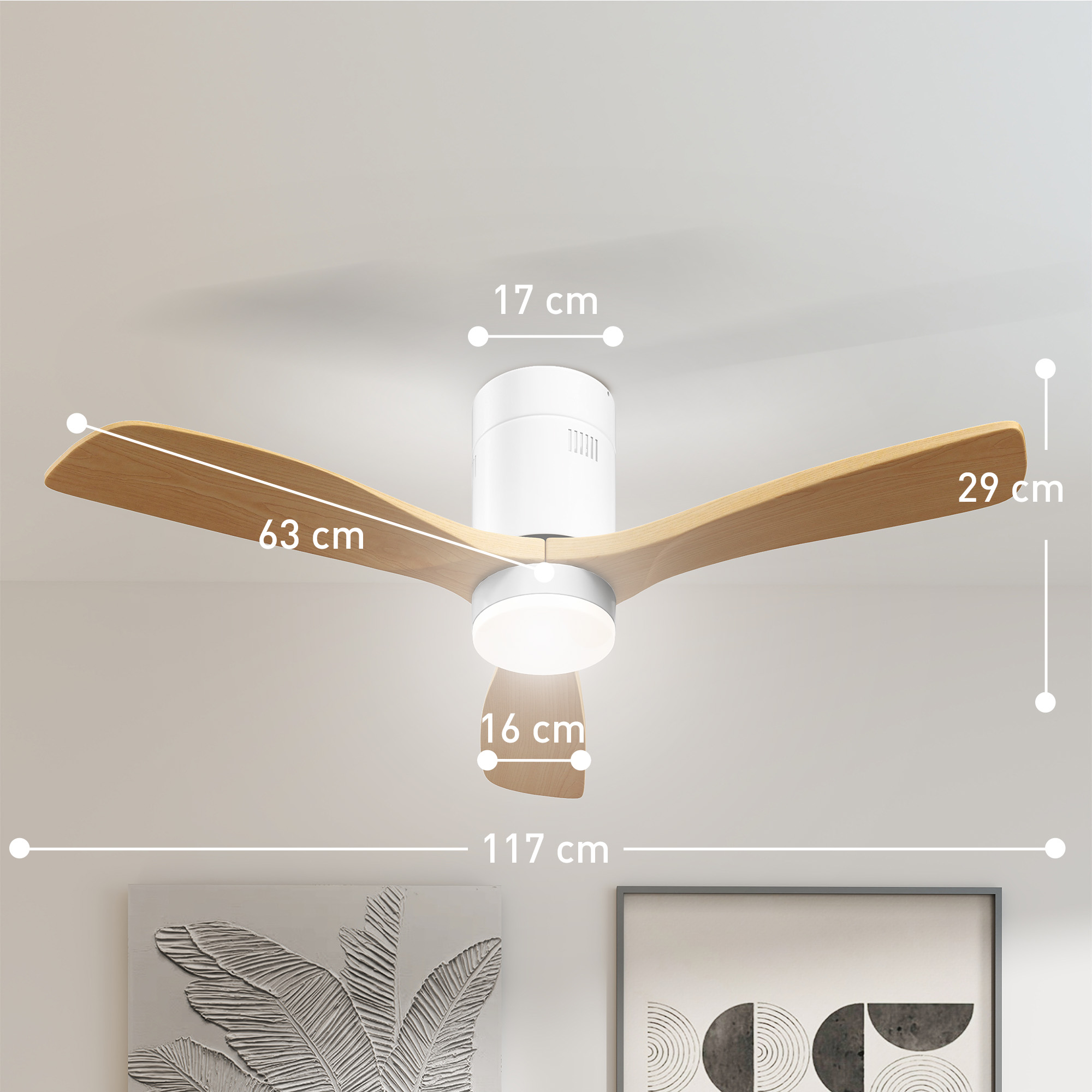 Deckenventilator mit LED-Licht, 6 Geschwindigkeiten, Fernbedienung, Hellbraun