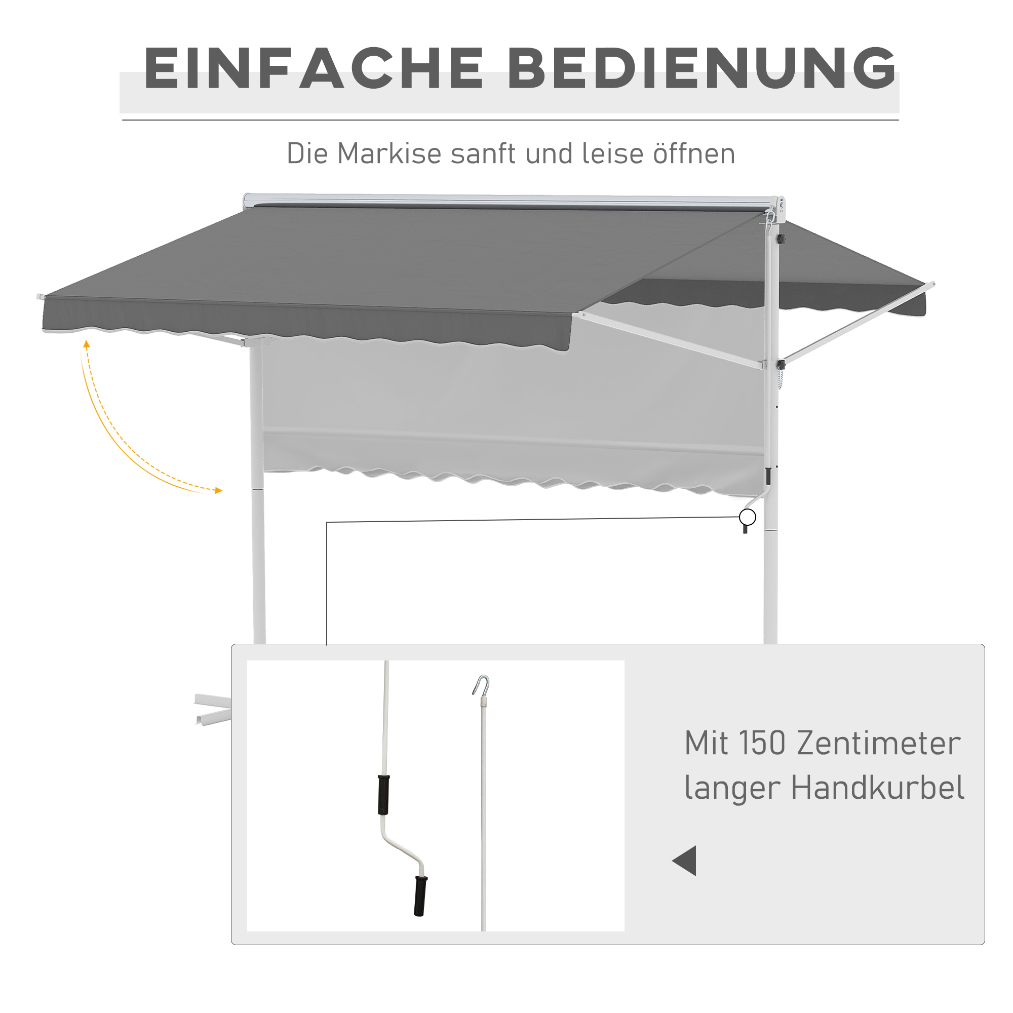 Standmarkise Gartenmarkise Markise mit Faltarm Kurbel Terrasse Grau 3x3m