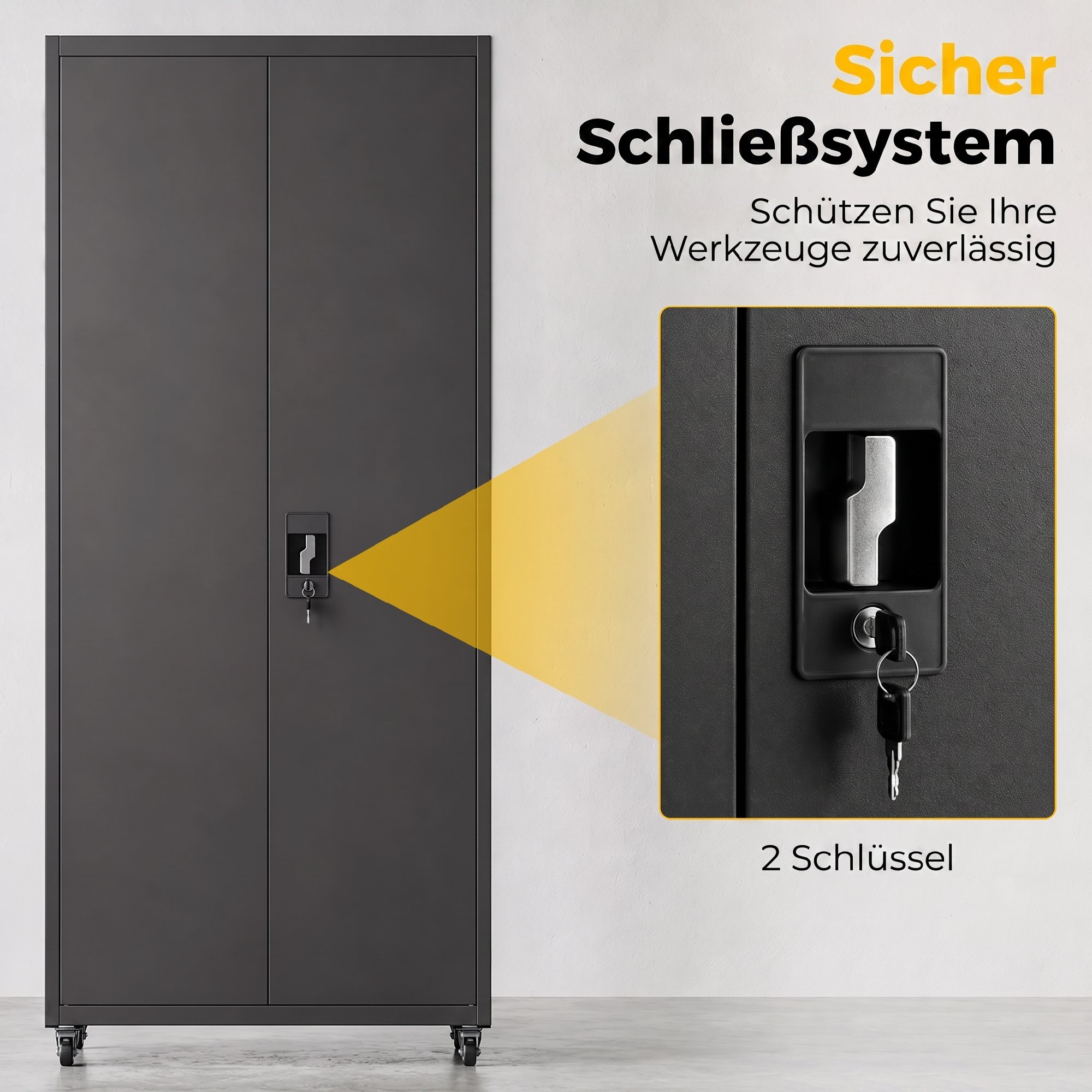Aktenschrank, Abschließbar Metallschrank mit Rollen, 5 Verstellbaren Ablagen, aus Stahl, 80 x 40 x 180 cm Schwarz