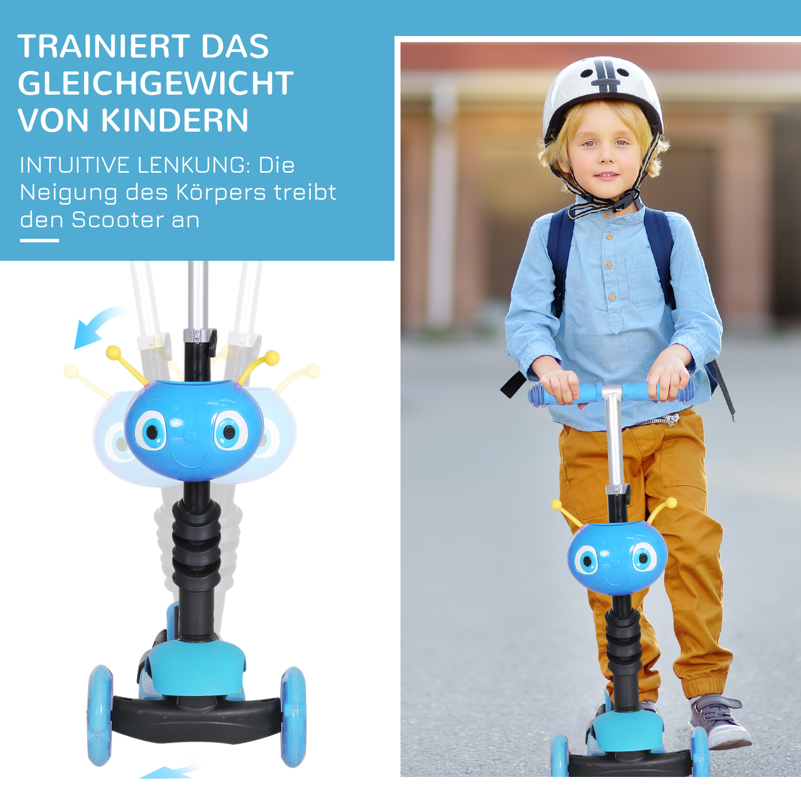 5-in-1 Kinderroller Scooter Tretroller Cityroller Kinder Roller Kickboard Lenker Teleskoprohr höhenverstellbar Blau 62 x 25 x 72,5 cm