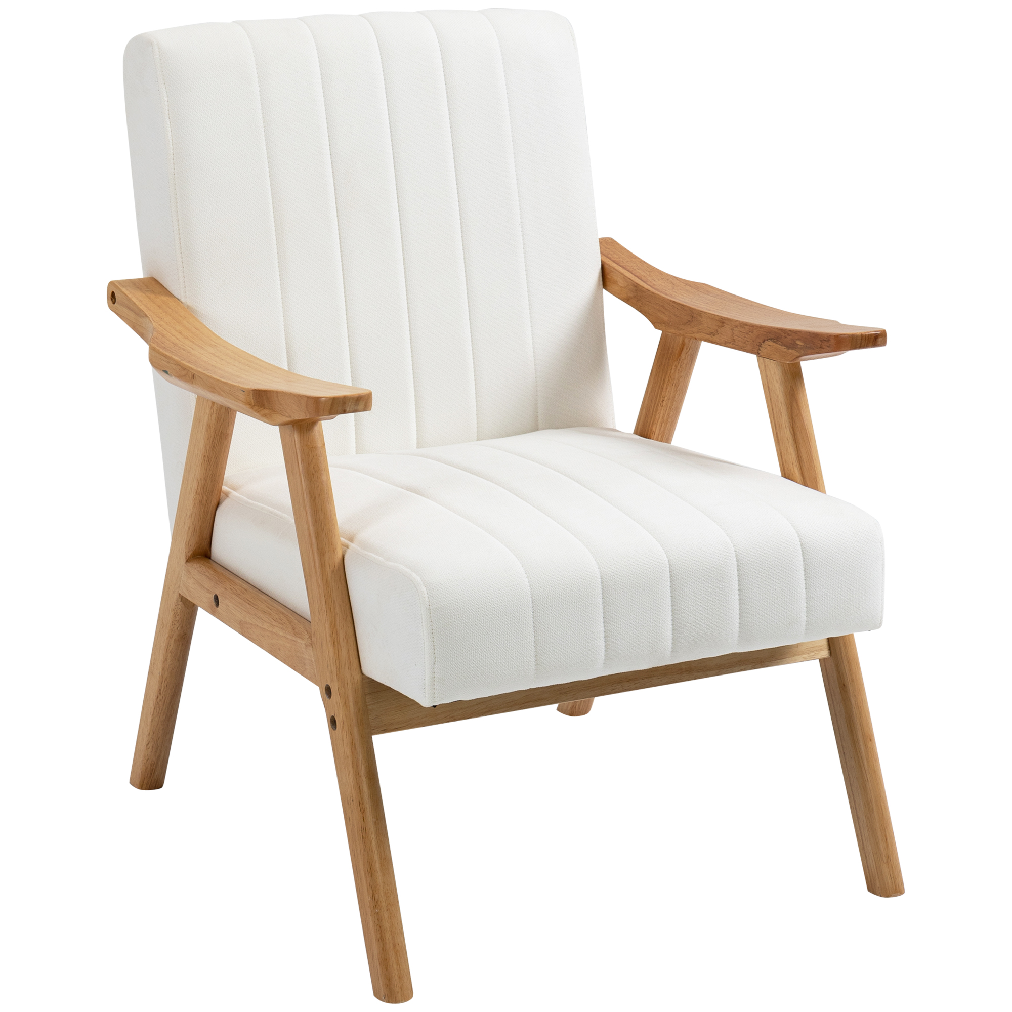 Polstersessel im Skandi-Design, Samtoptik, Massivholzrahmen, 68 x 74 x 82cm, Natur+Creme