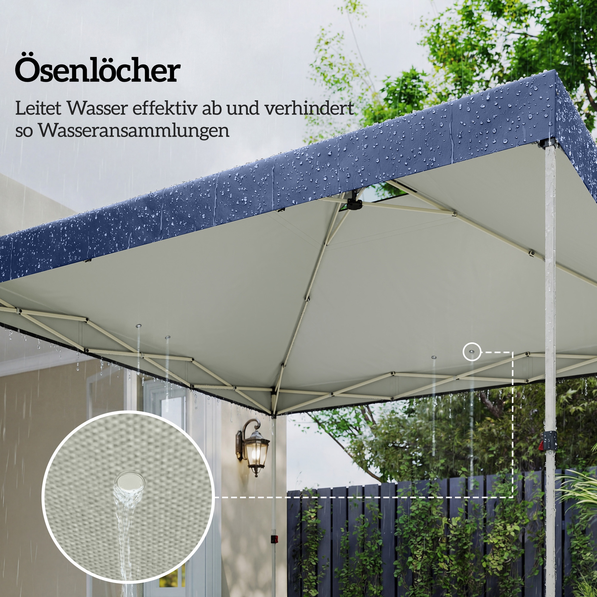 Pavillon-Dach Ersatz UV50+ wasserfest mit 8 Abflusslöchern 3 x 3 m, Blau