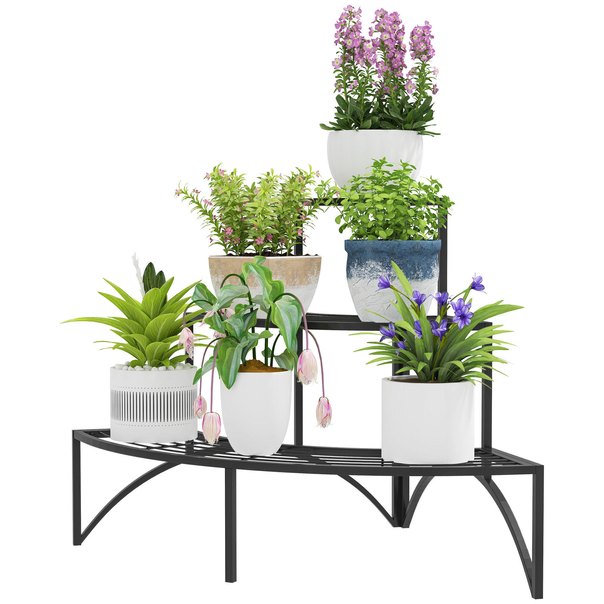 Eckpflanzenständer, Blumenständer mit 3 Ebenen, Metall, für drinnen und draußen, Blumentopfständer, Schwarz