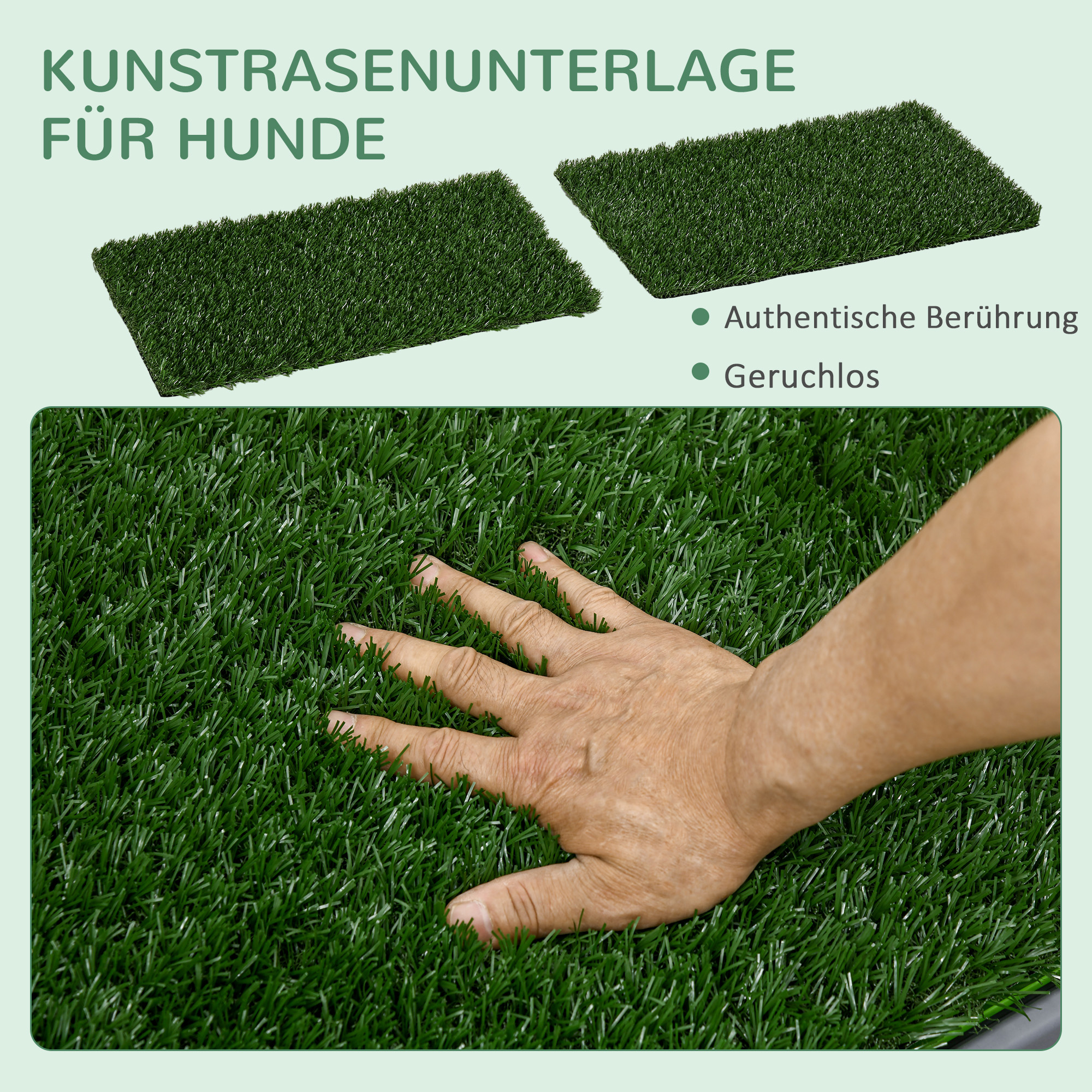 Hundetoilette mit Kunstrasen, Drainagelöcher, auslaufsicher, 67x41x3,5cm, Grün